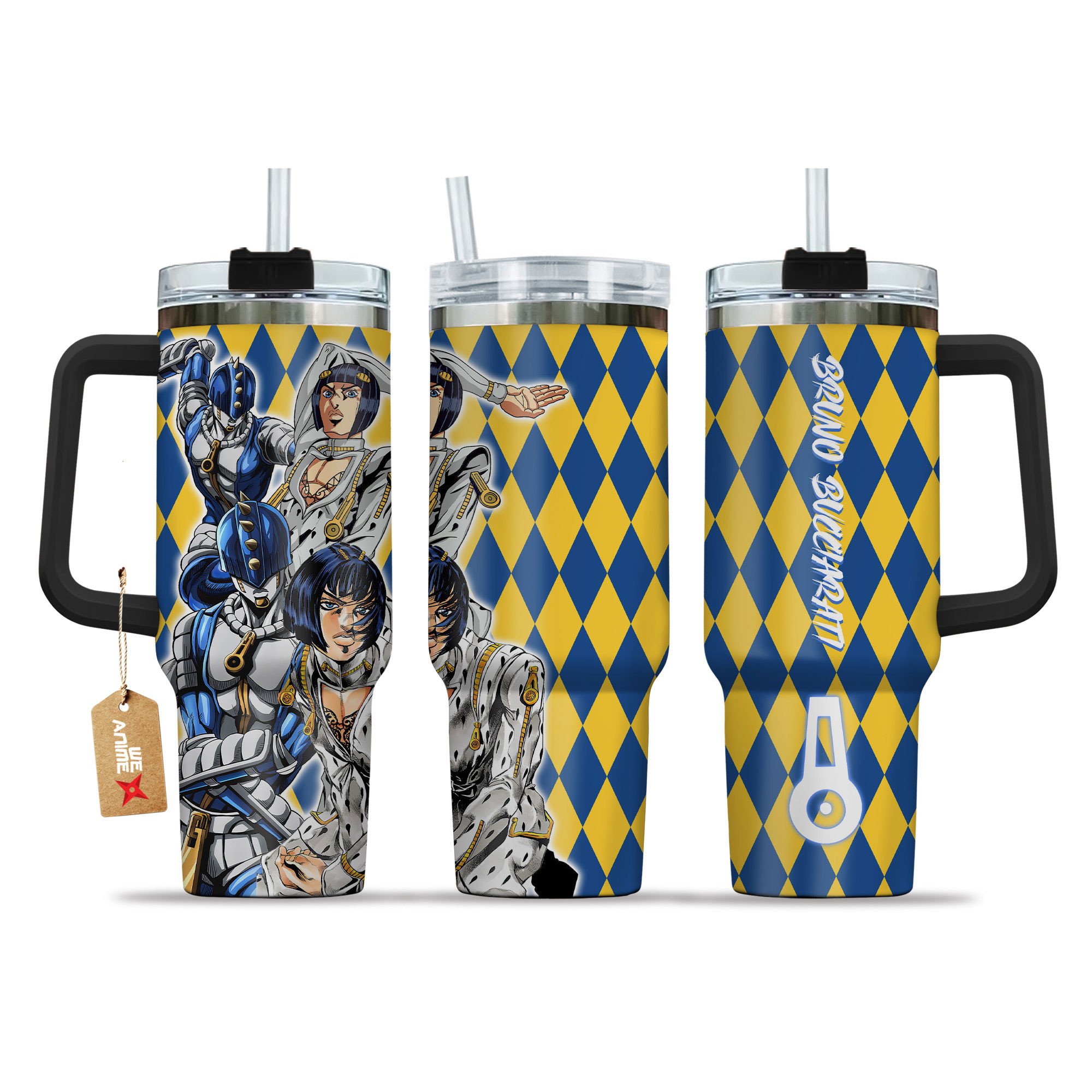 Bruno Bucciarati JoJo's Bizarre Anime Custom Stanley Quencher 40oz Stainless Steel Tumbler With Handle