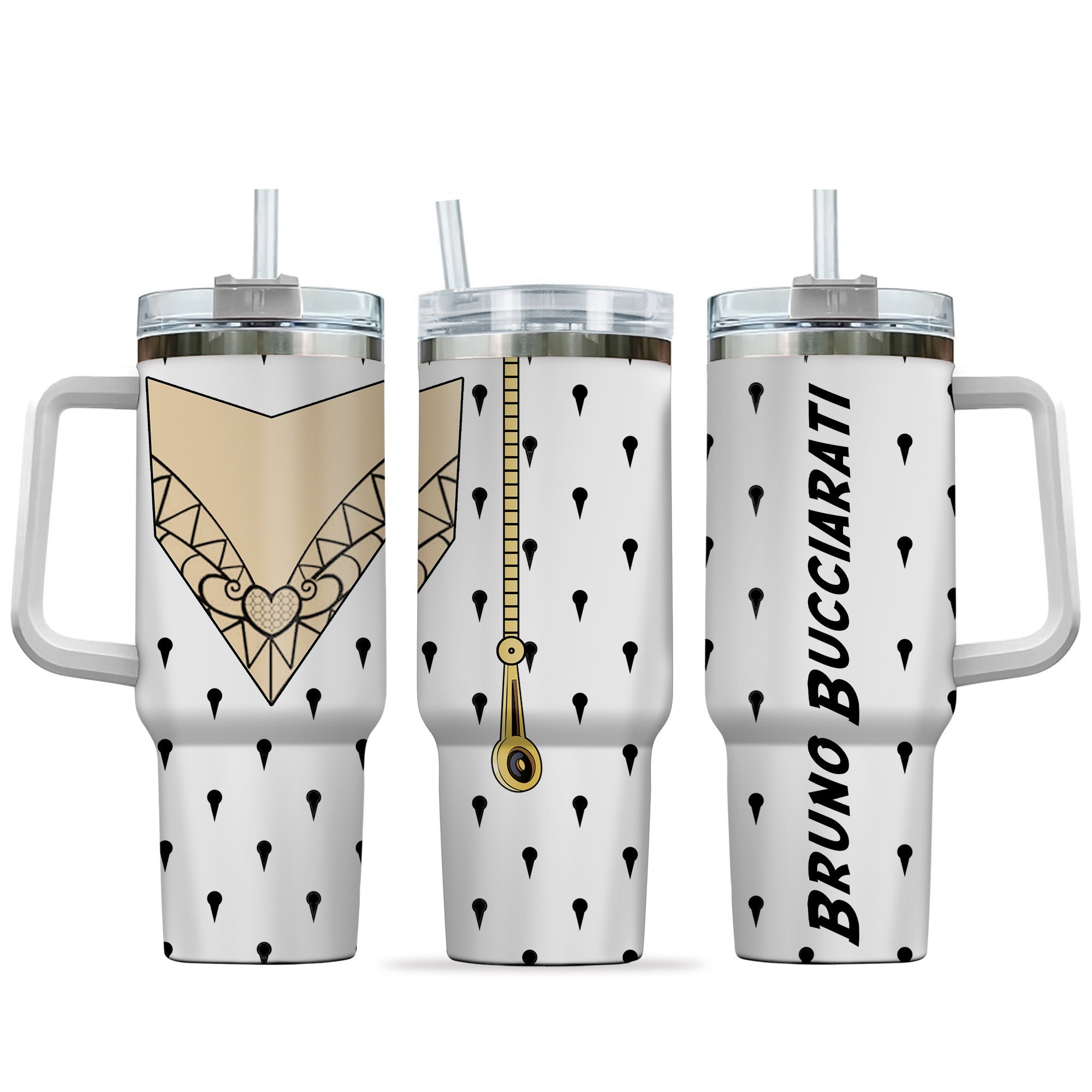 Bruno Bucciarati JoJo's Bizarre Anime Custom Stanley Quencher 40oz Stainless Steel Tumbler With Handle