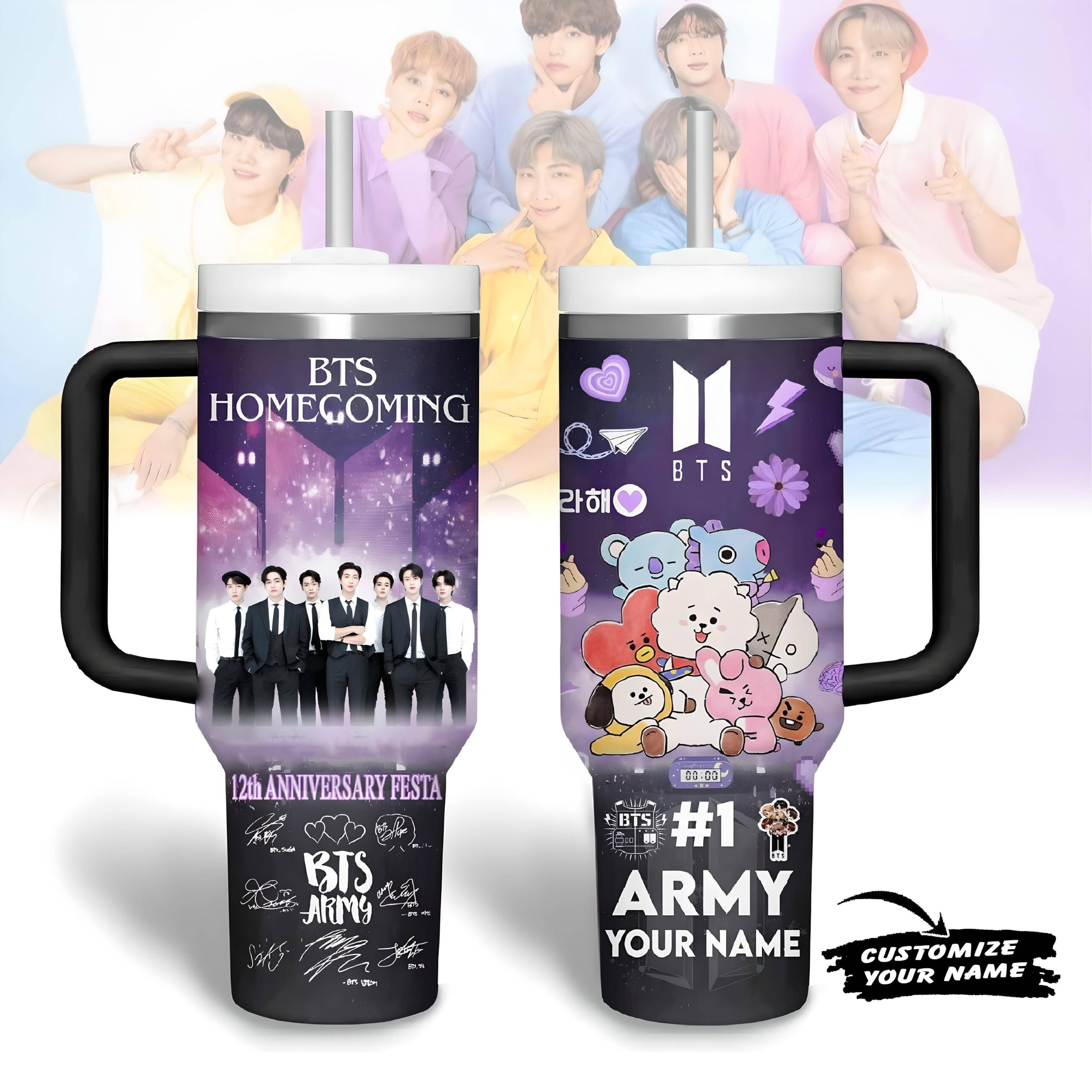 BTS Music Custom Stanley Quencher 40oz Stainless Steel Tumbler With Handle