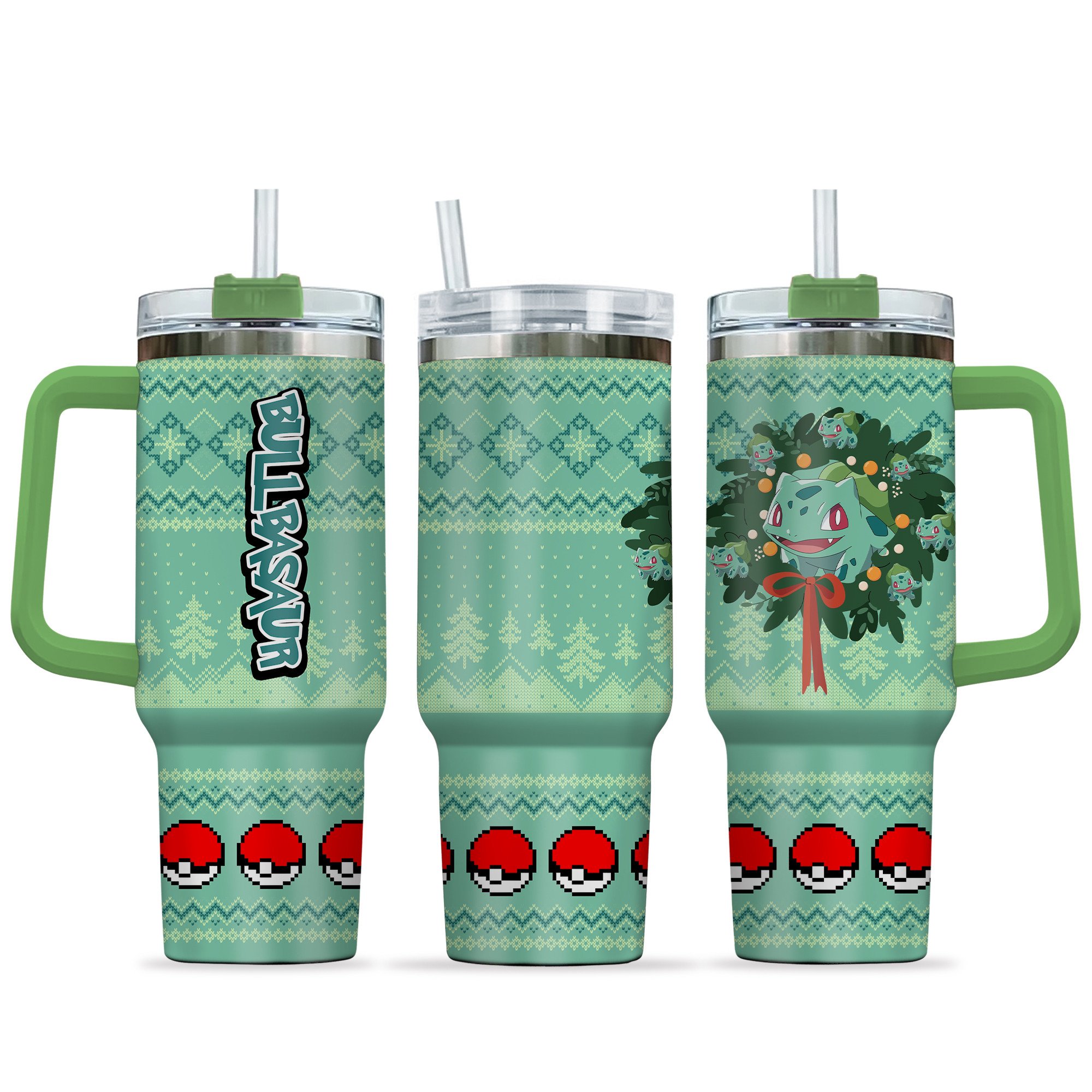 Bulbasaur Pokemon Anime Custom Stanley Quencher 40oz Stainless Steel Tumbler With Handle