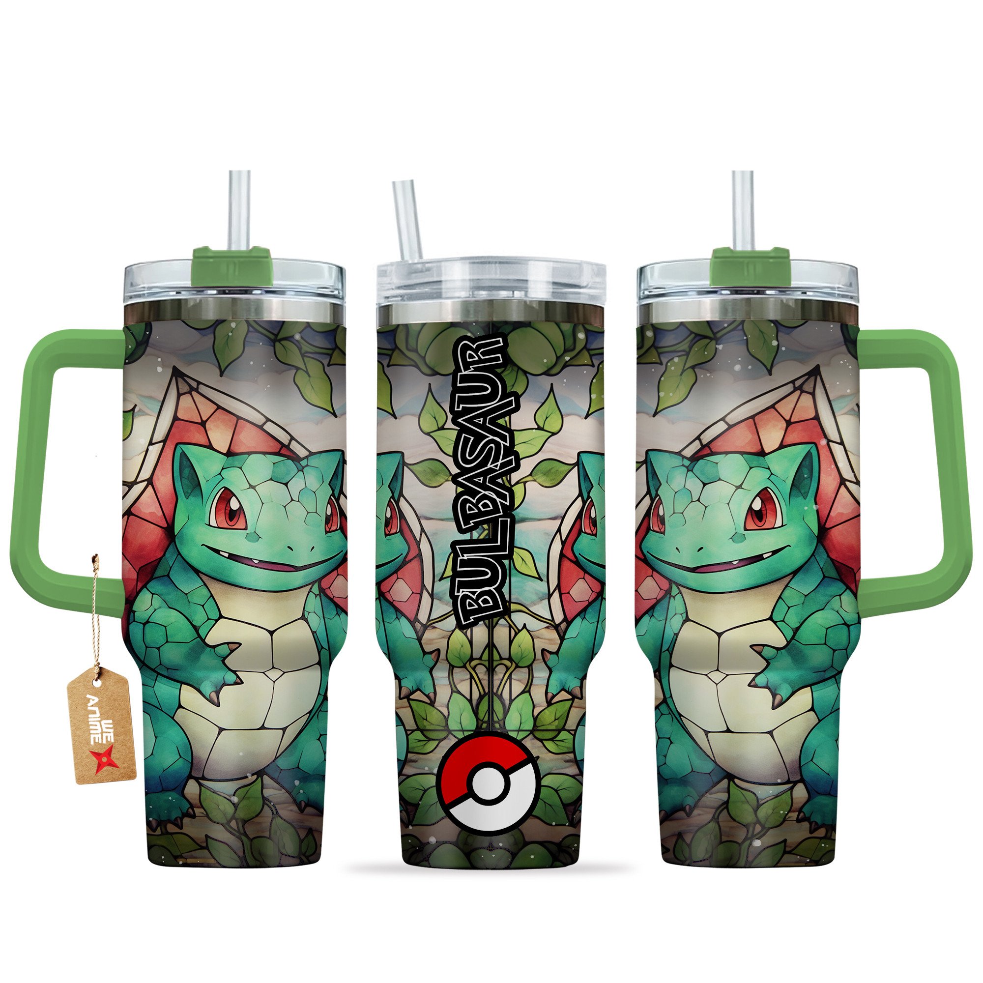 Bulbasaur Pokemon Anime Custom Stanley Quencher 40oz Stainless Steel Tumbler With Handle