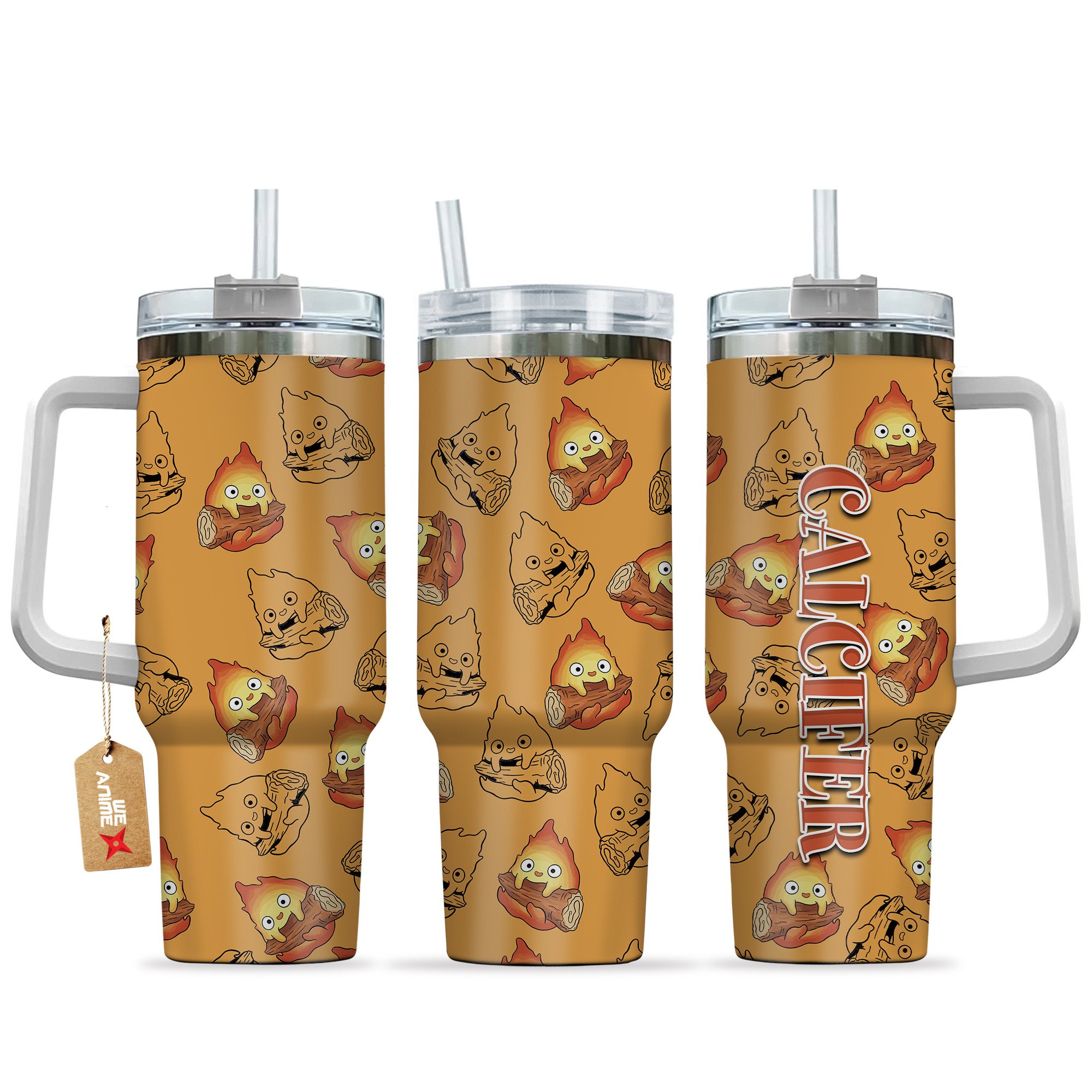 Calcifer Howl's Moving Castle Anime Custom Stanley Quencher 40oz Stainless Steel Tumbler With Handle