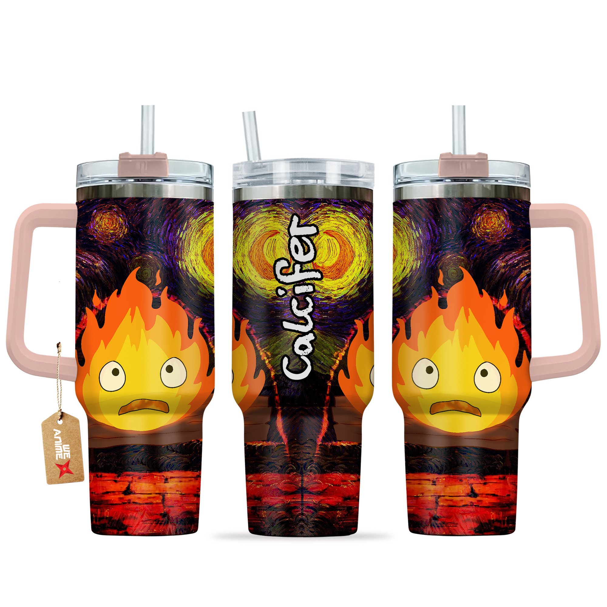 Calcifer Howl's Moving Castle Anime Custom Stanley Quencher 40oz Stainless Steel Tumbler With Handle