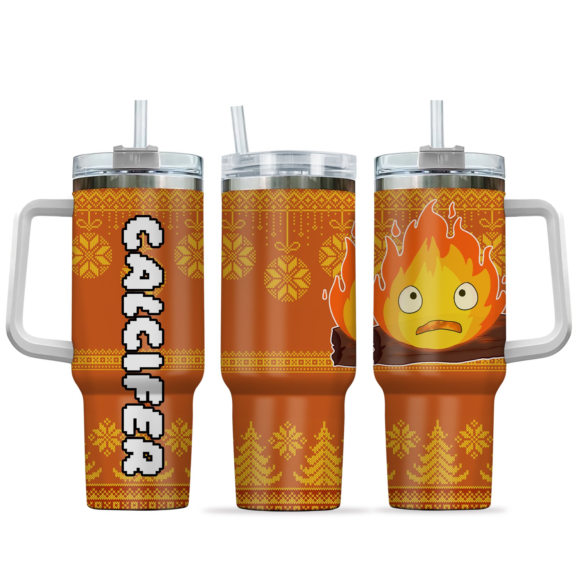 Calcifer Howl's Moving Castle Anime Custom Stanley Quencher 40oz Stainless Steel Tumbler With Handle