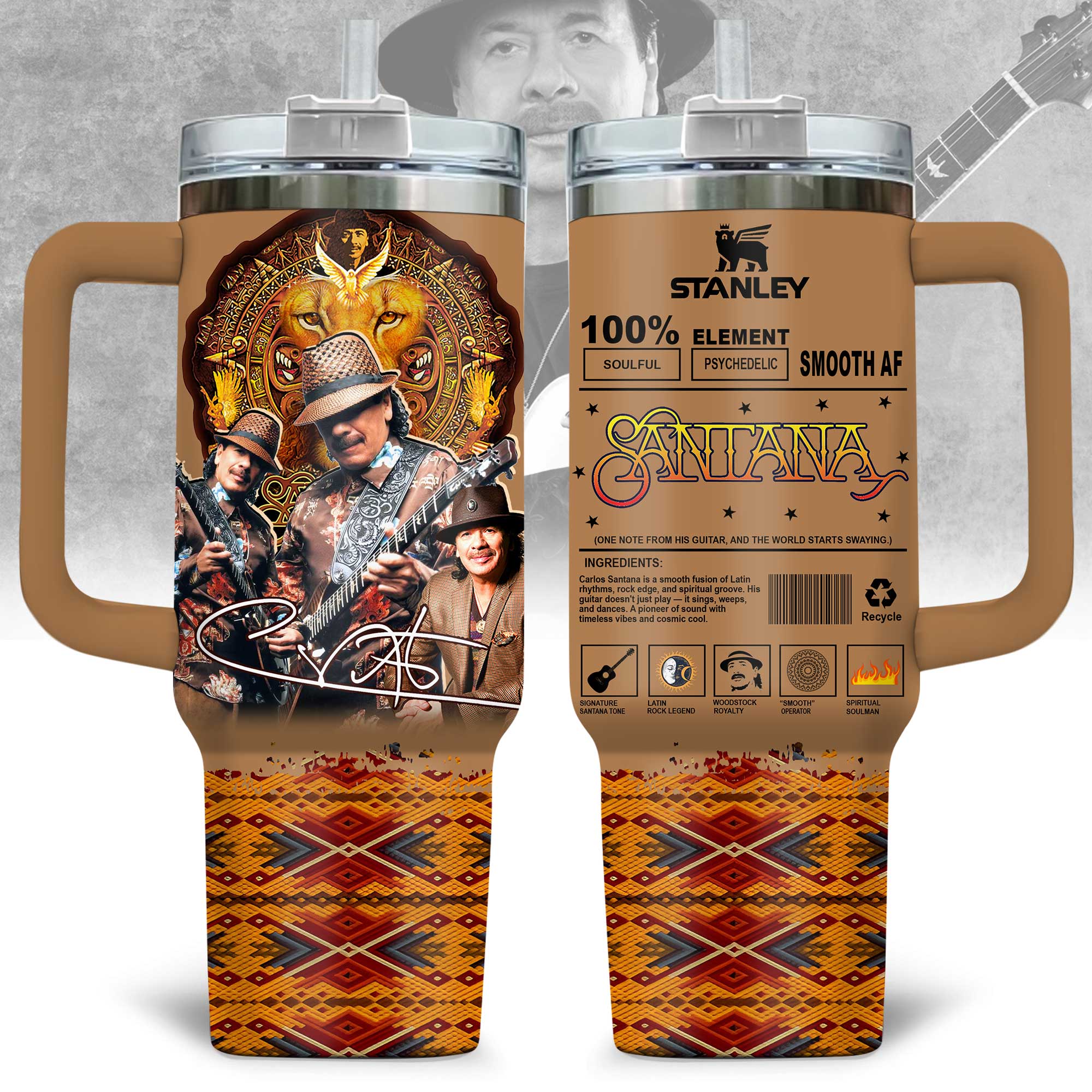 Carlos Santana Music Custom Stanley Quencher 40oz Stainless Steel Tumbler With Handle