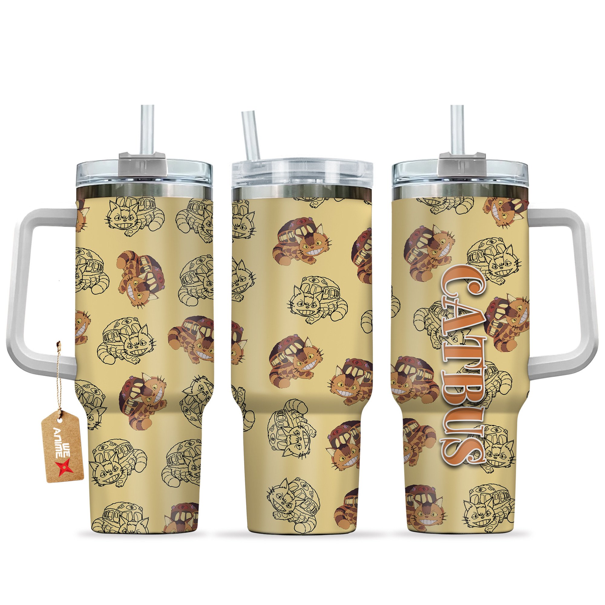 Catbus My Neighbor Totoro Anime Custom Stanley Quencher 40oz Stainless Steel Tumbler With Handle