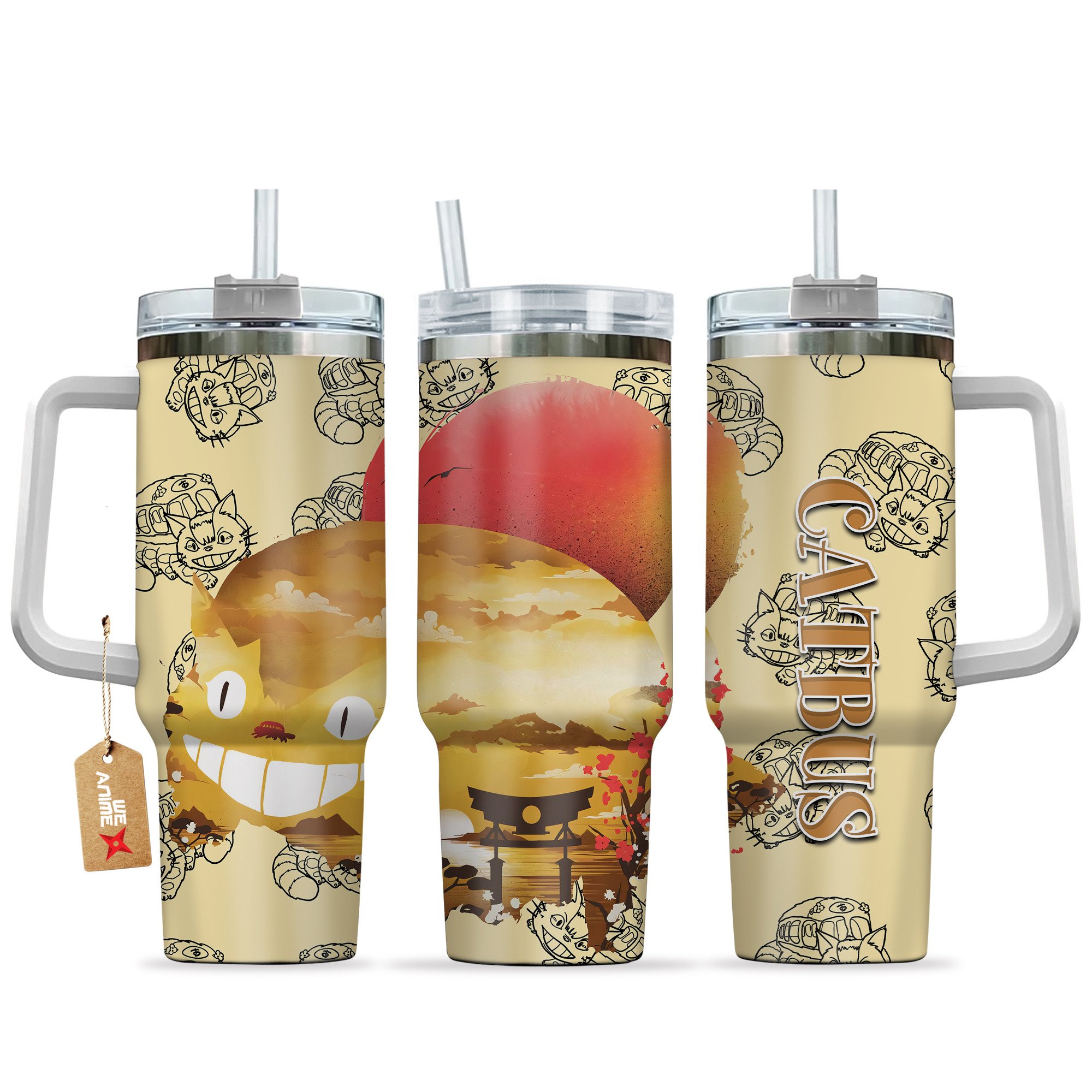 Catbus My Neighbor Totoro Anime Custom Stanley Quencher 40oz Stainless Steel Tumbler With Handle