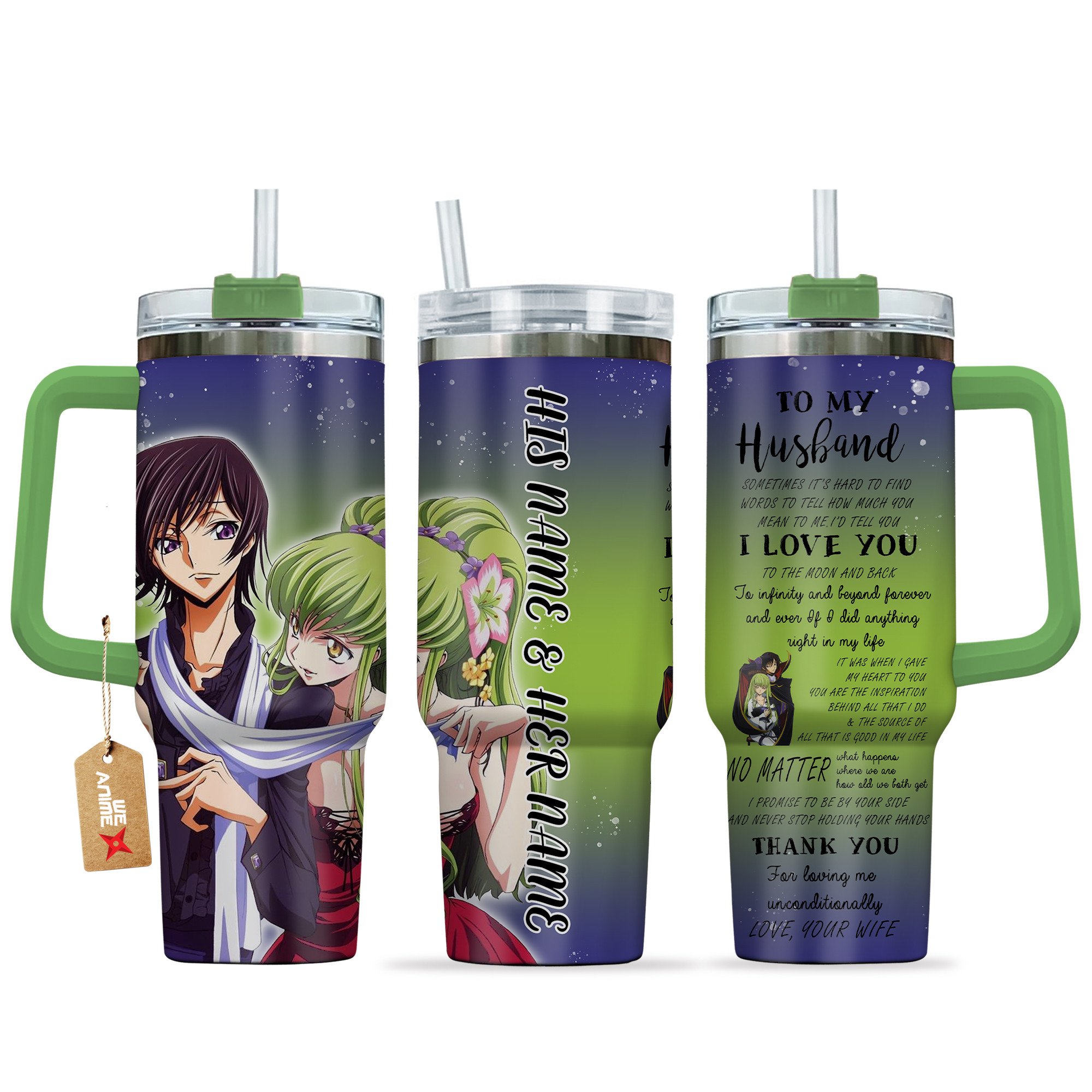 C.C. & Lelouch vi Britannia Code Geass Anime Valentine Custom Stanley Quencher 40oz Stainless Steel Tumbler With Handle