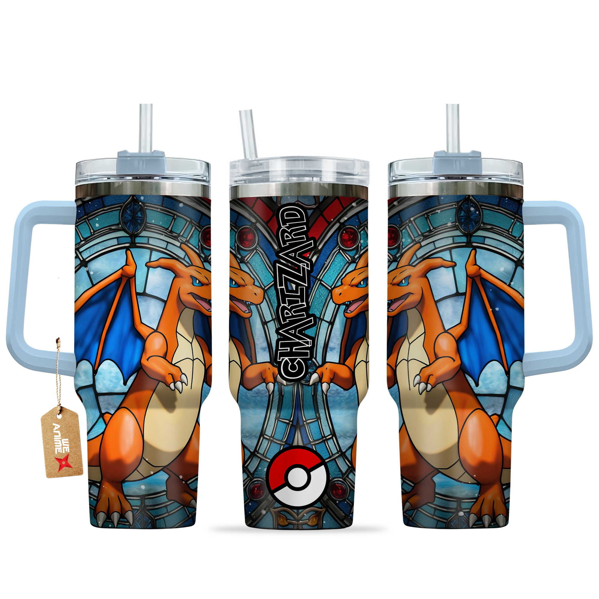 Charizard Pokemon Anime Custom Stanley Quencher 40oz Stainless Steel Tumbler With Handle