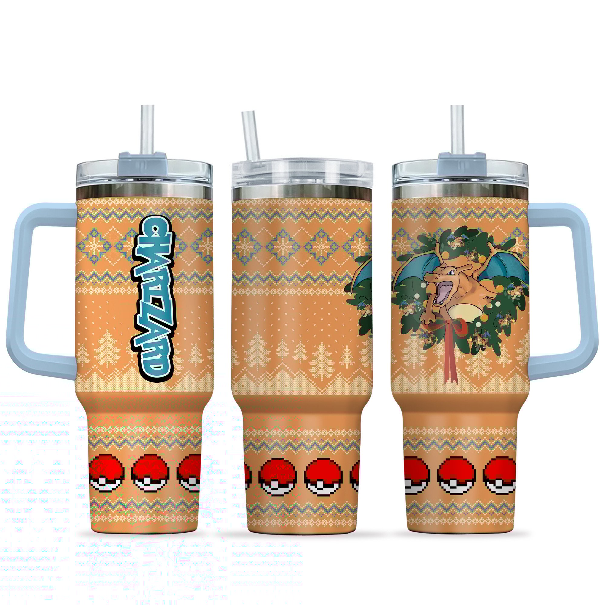 Charizard Pokemon Anime Custom Stanley Quencher 40oz Stainless Steel Tumbler With Handle