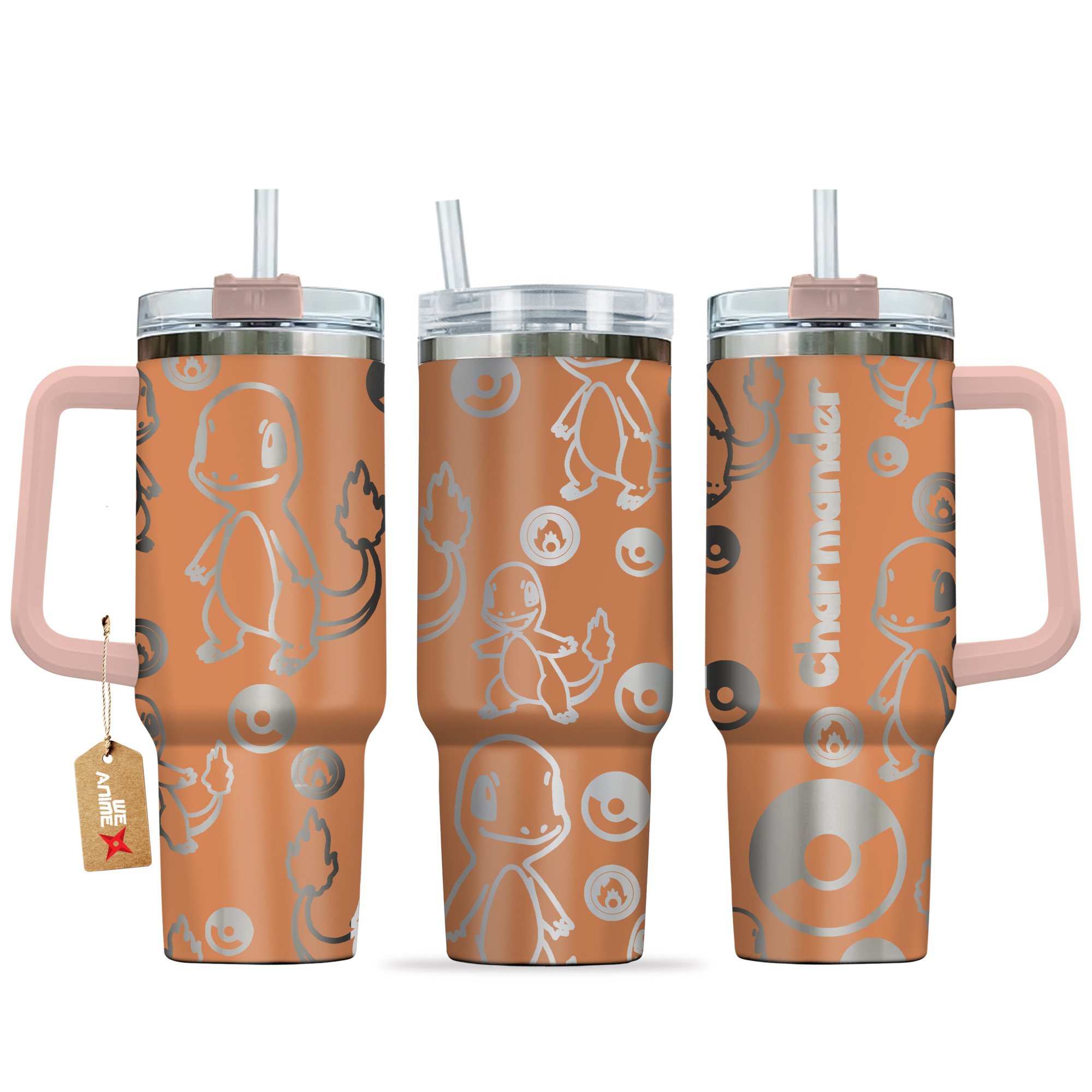 Charmander Pokemon Anime Custom Stanley Quencher 40oz Stainless Steel Tumbler With Handle