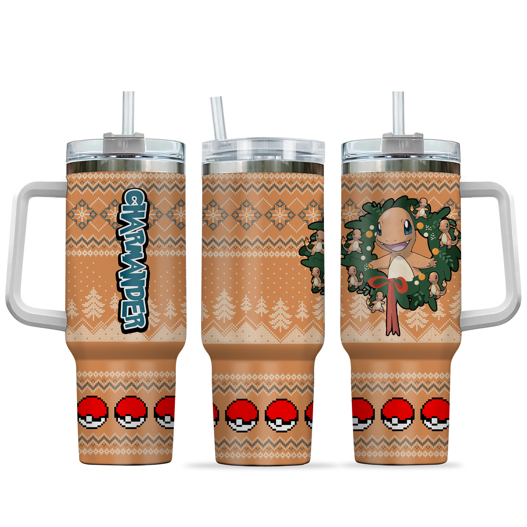 Charmander Pokemon Anime Custom Stanley Quencher 40oz Stainless Steel Tumbler With Handle