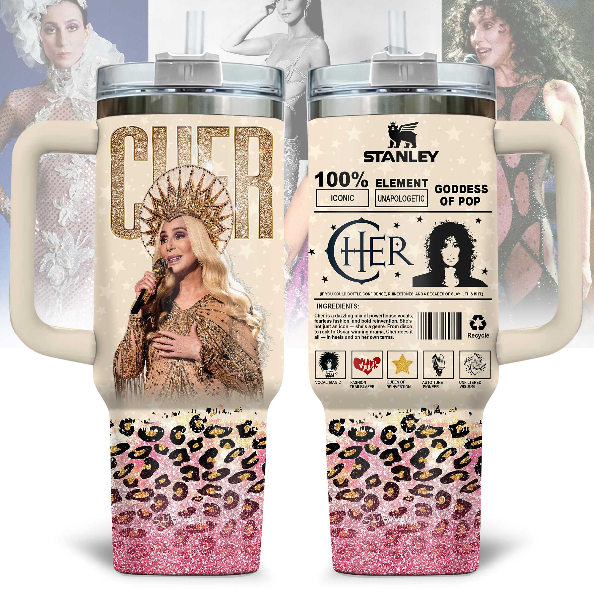 Cher Music Custom Stanley Quencher 40oz Stainless Steel Tumbler With Handle