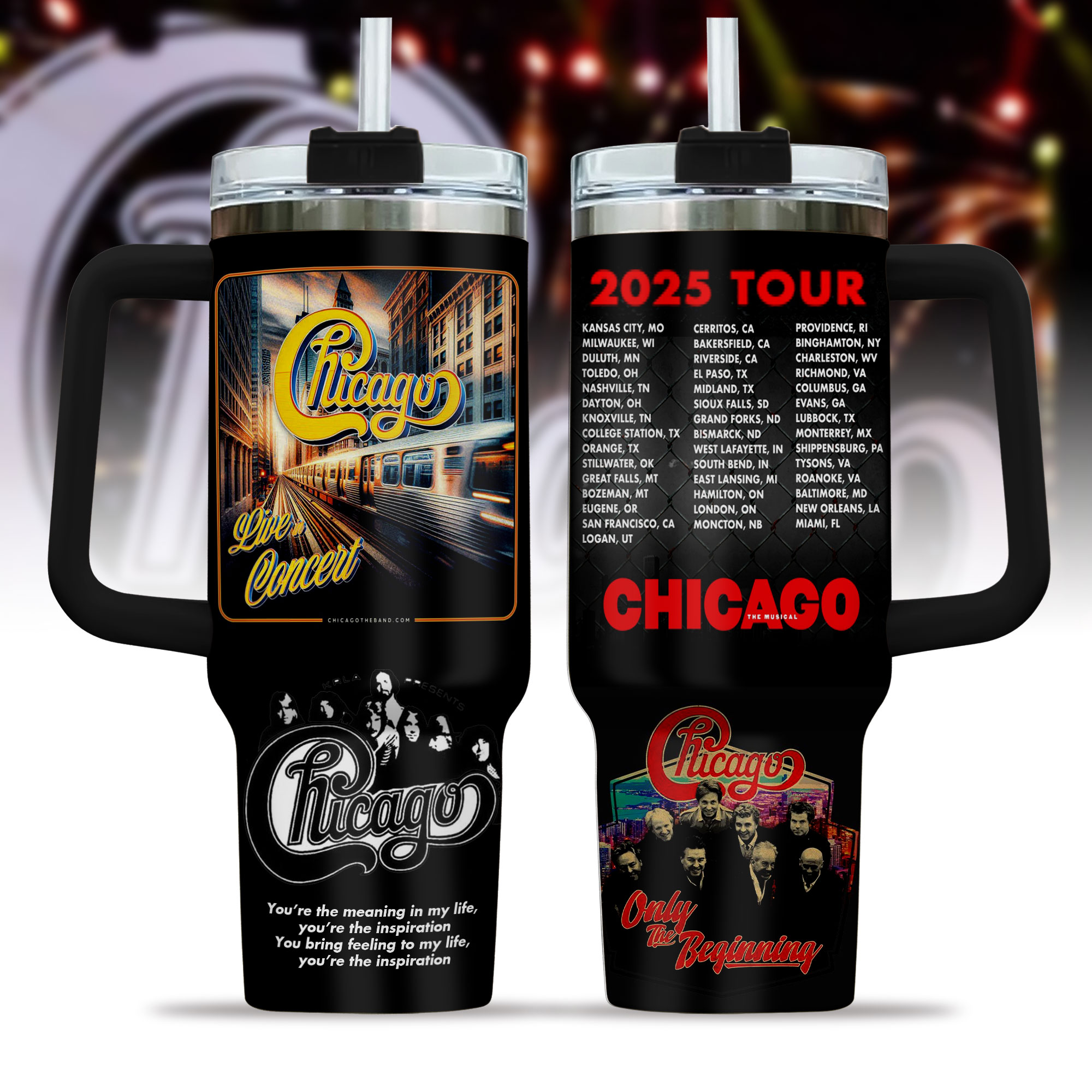 Chicago x The Very Best of Chicago: Only the Beginning Music Custom Stanley Quencher 40oz Stainless Steel Tumbler With Handle