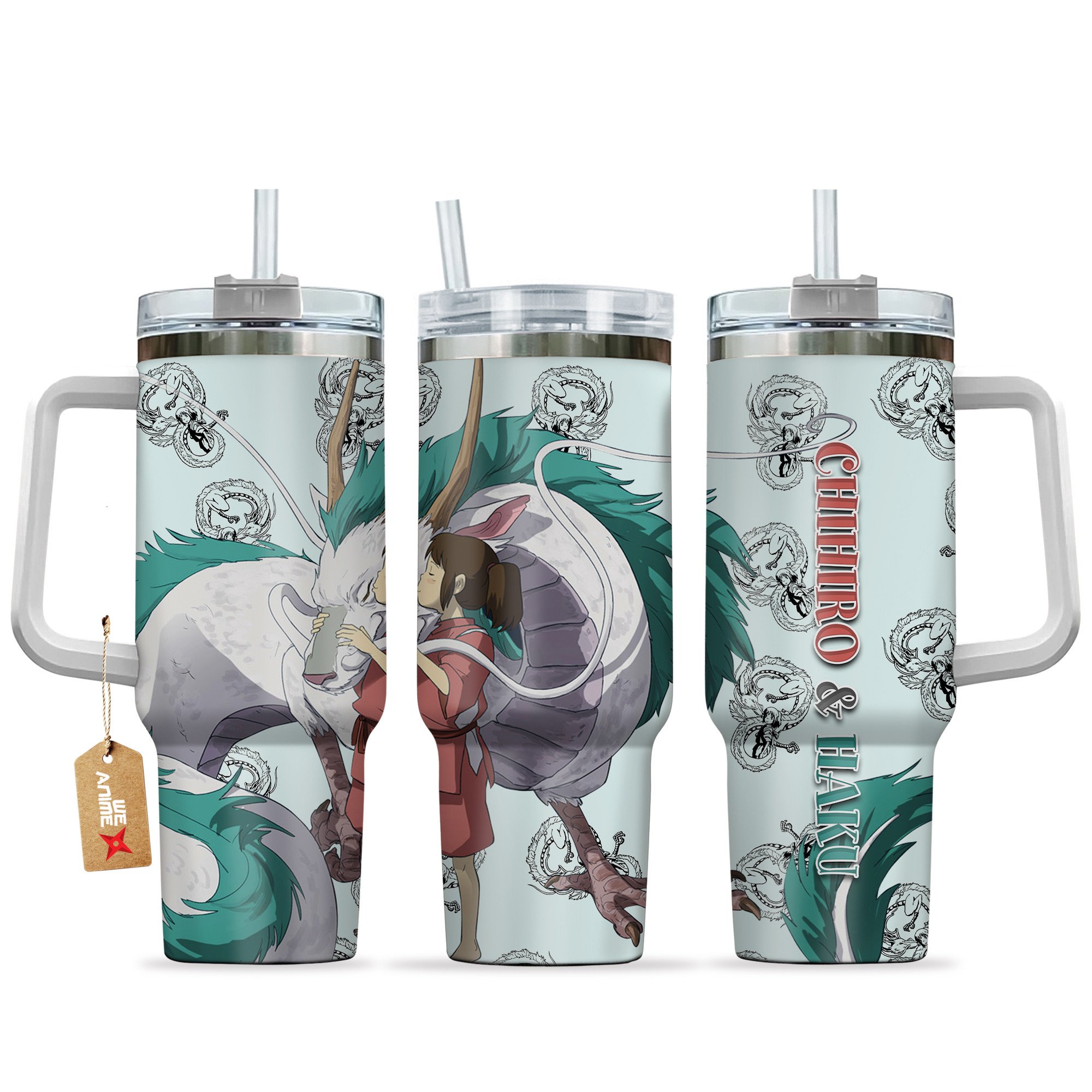 Chihiro and Haku Spirited Away Anime Custom Stanley Quencher 40oz Stainless Steel Tumbler With Handle