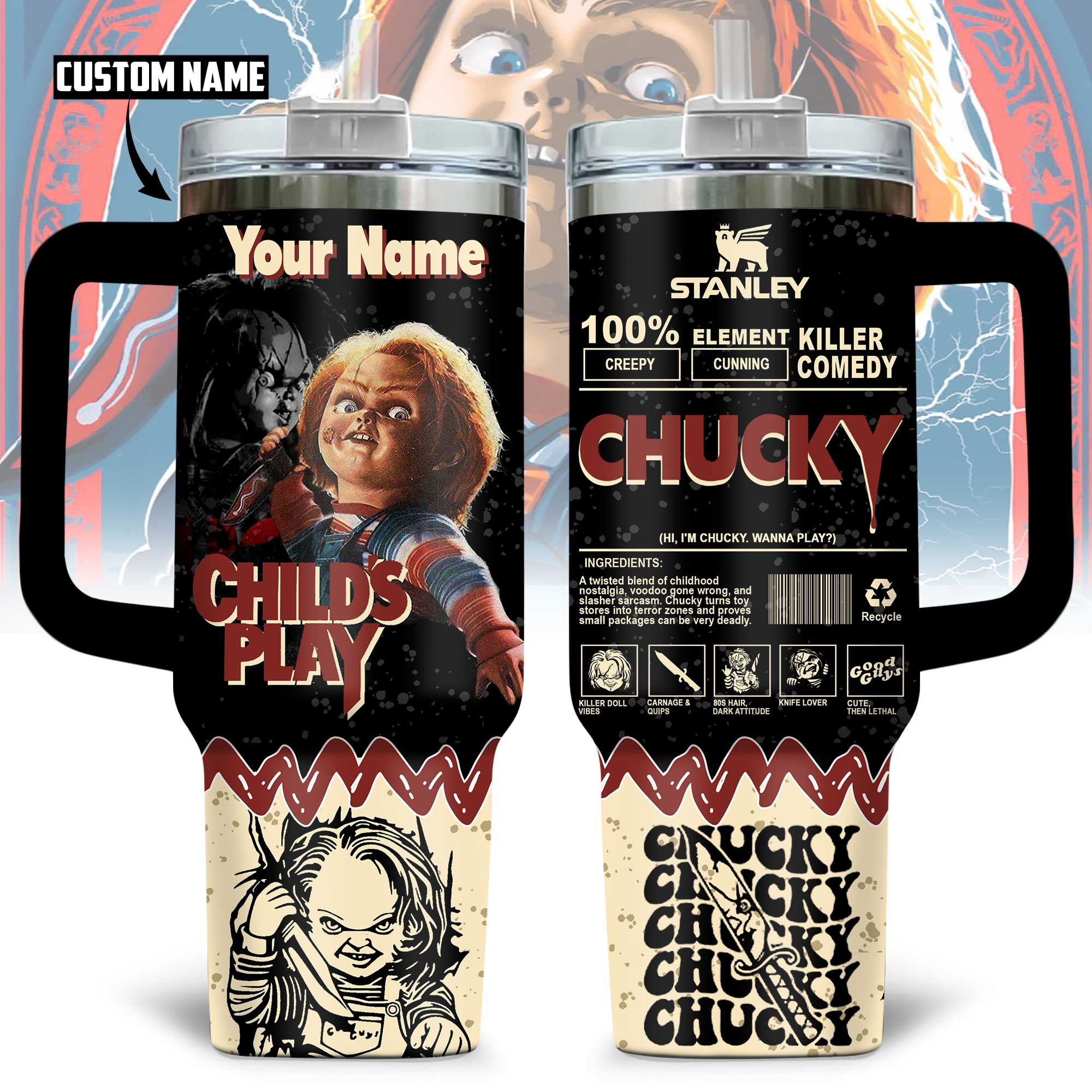 Chucky Movies Custom Stanley Quencher 40oz Stainless Steel Tumbler With Handle