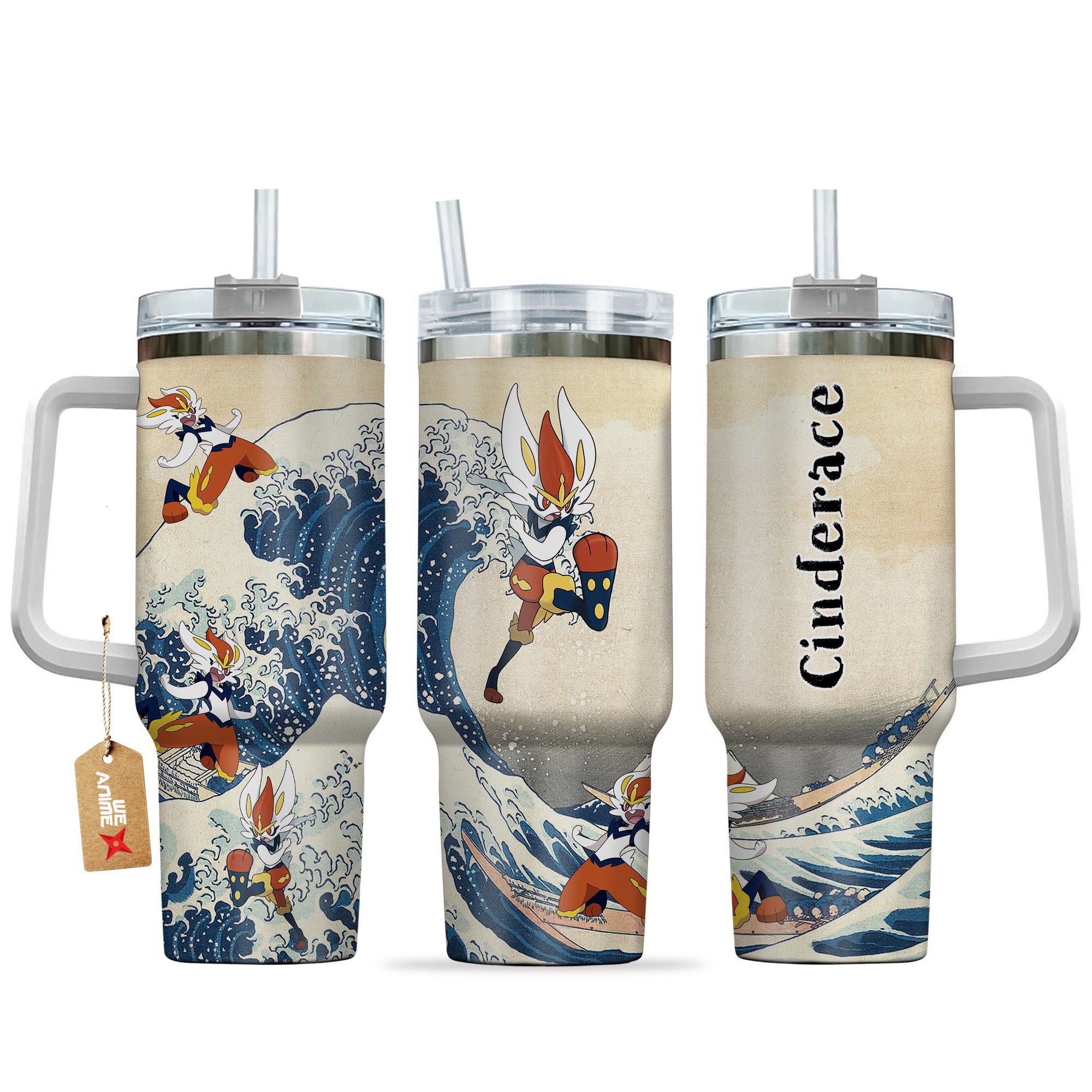 Cinderace Pokemon Anime Custom Stanley Quencher 40oz Stainless Steel Tumbler With Handle