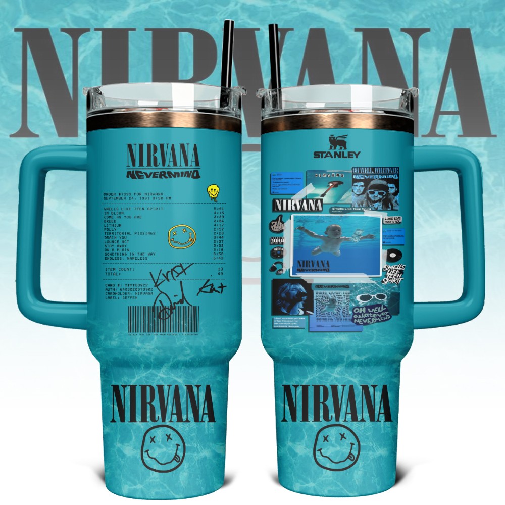 Nirvana Band Music Custom Stanley Quencher 40oz Stainless Steel Tumbler With Handle