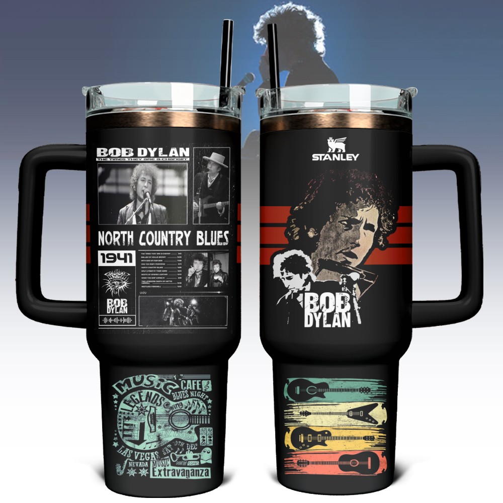 Bob Dylan Music Custom Stanley Quencher 40oz Stainless Steel Tumbler With Handle