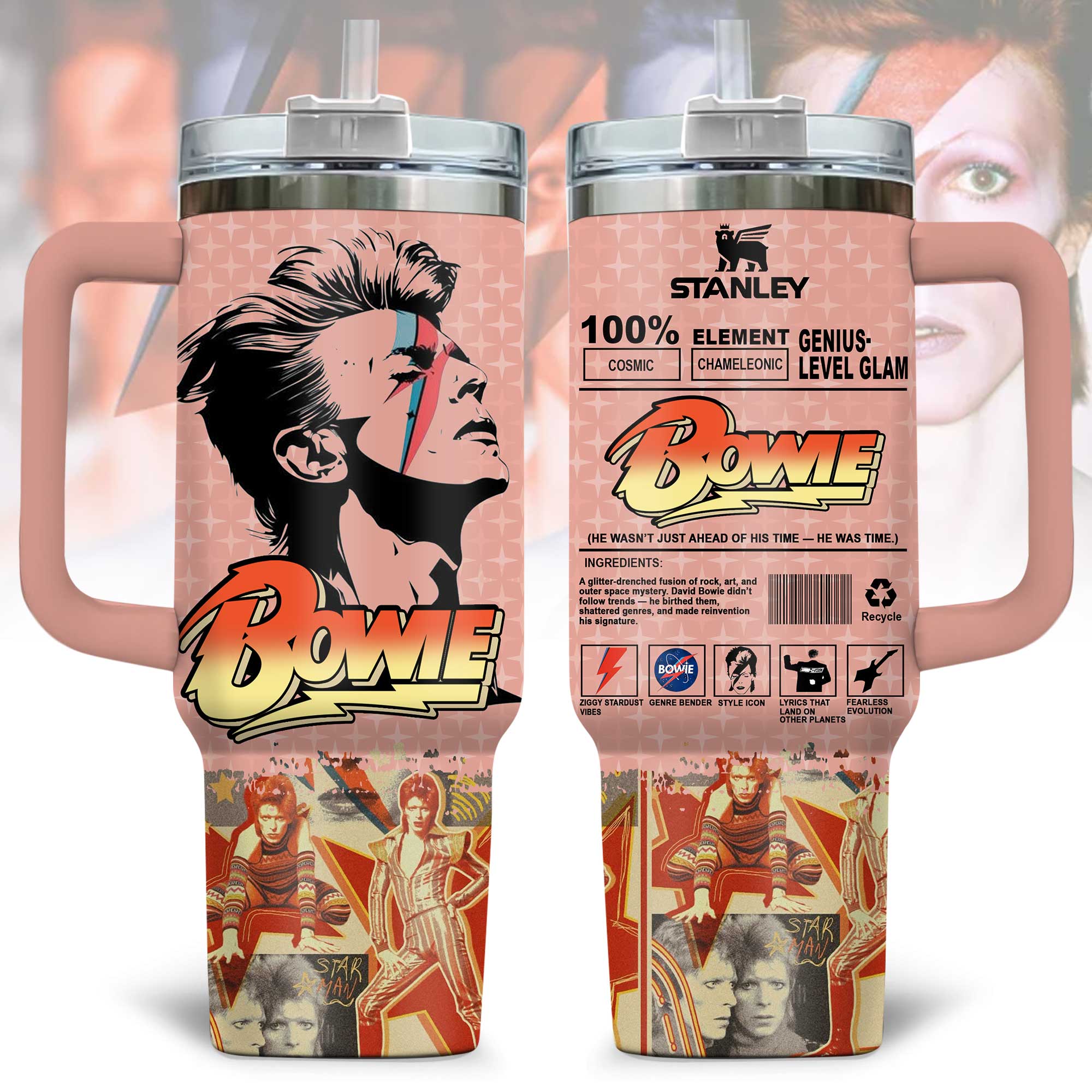 David Bowie Music Custom Stanley Quencher 40oz Stainless Steel Tumbler With Handle