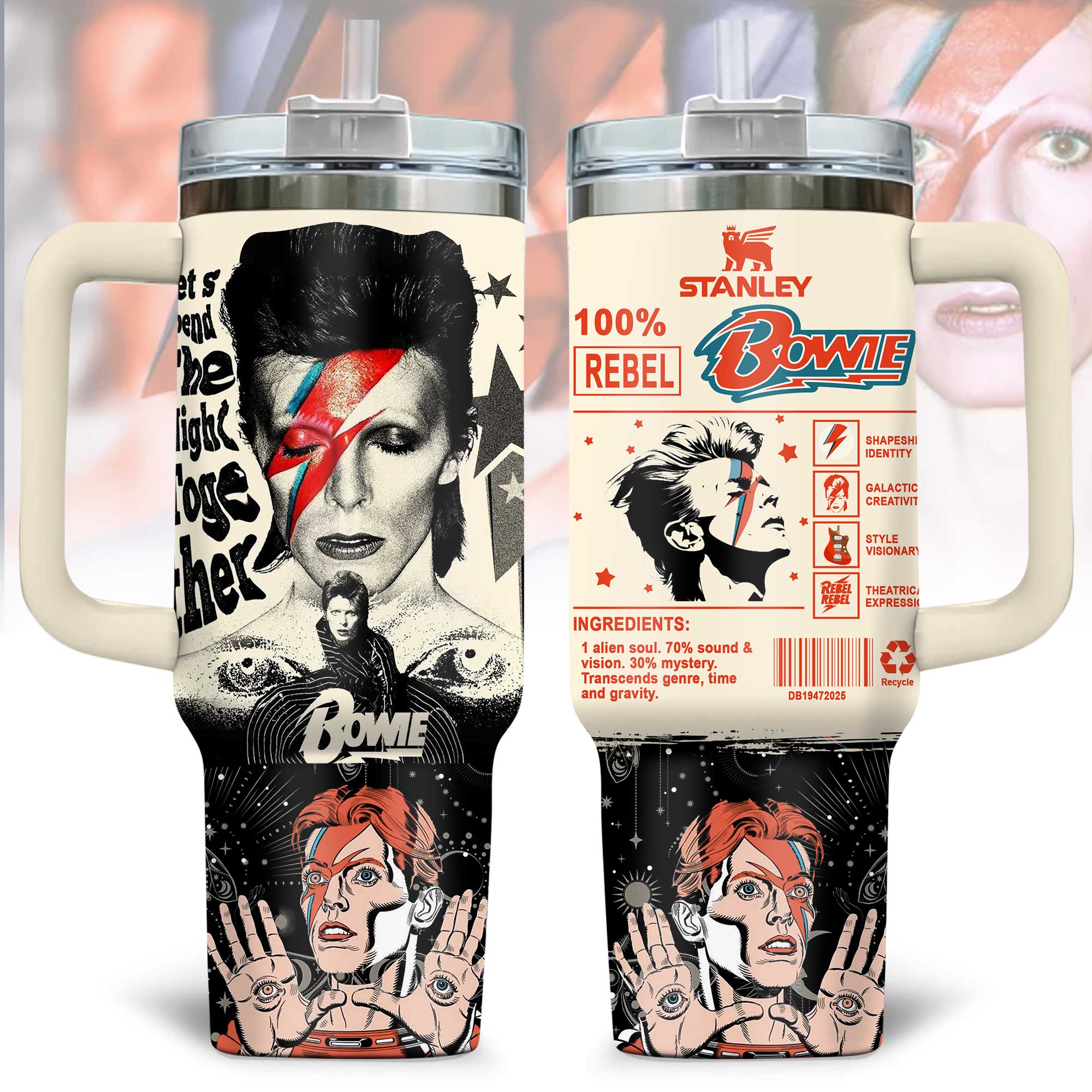 David Bowie Music Custom Stanley Quencher 40oz Stainless Steel Tumbler With Handle