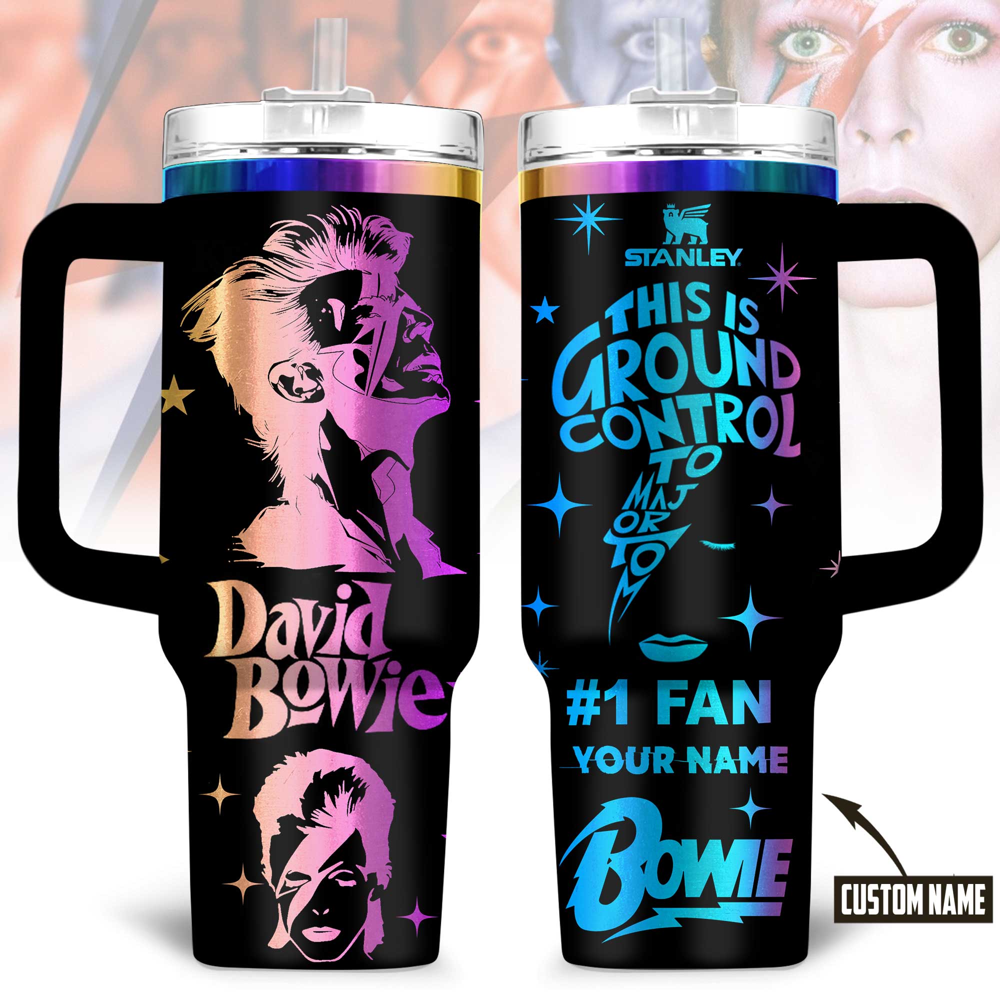 David Bowie Music Custom Stanley Quencher 40oz Stainless Steel Tumbler With Handle