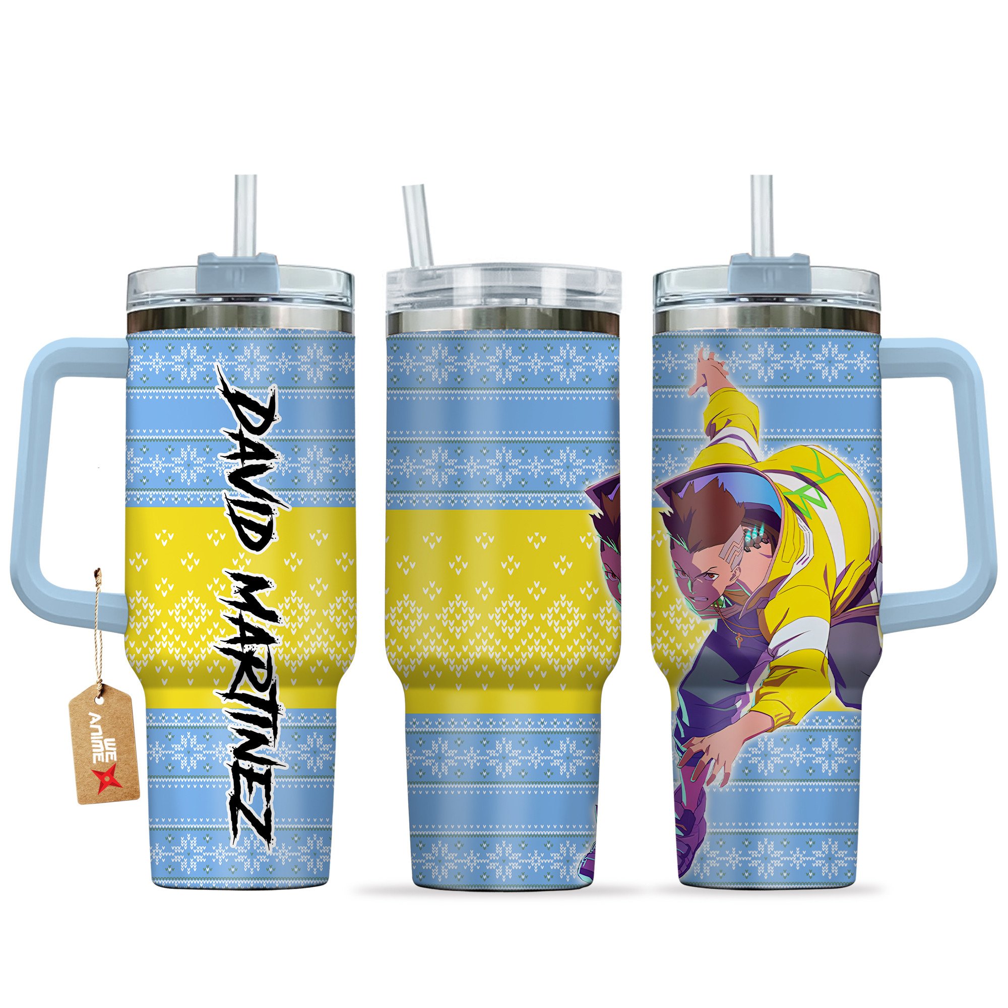 David Martinez Cyberpunk Anime Custom Stanley Quencher 40oz Stainless Steel Tumbler With Handle