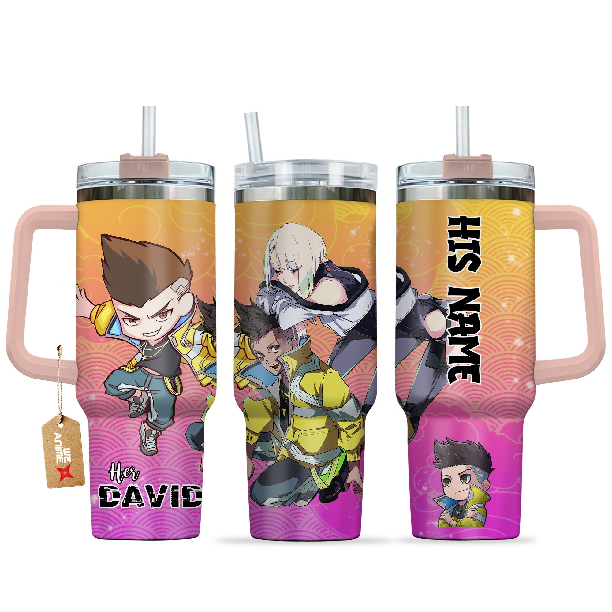 David Martinez Cyberpunk Anime Valentine Custom Stanley Quencher 40oz Stainless Steel Tumbler With Handle