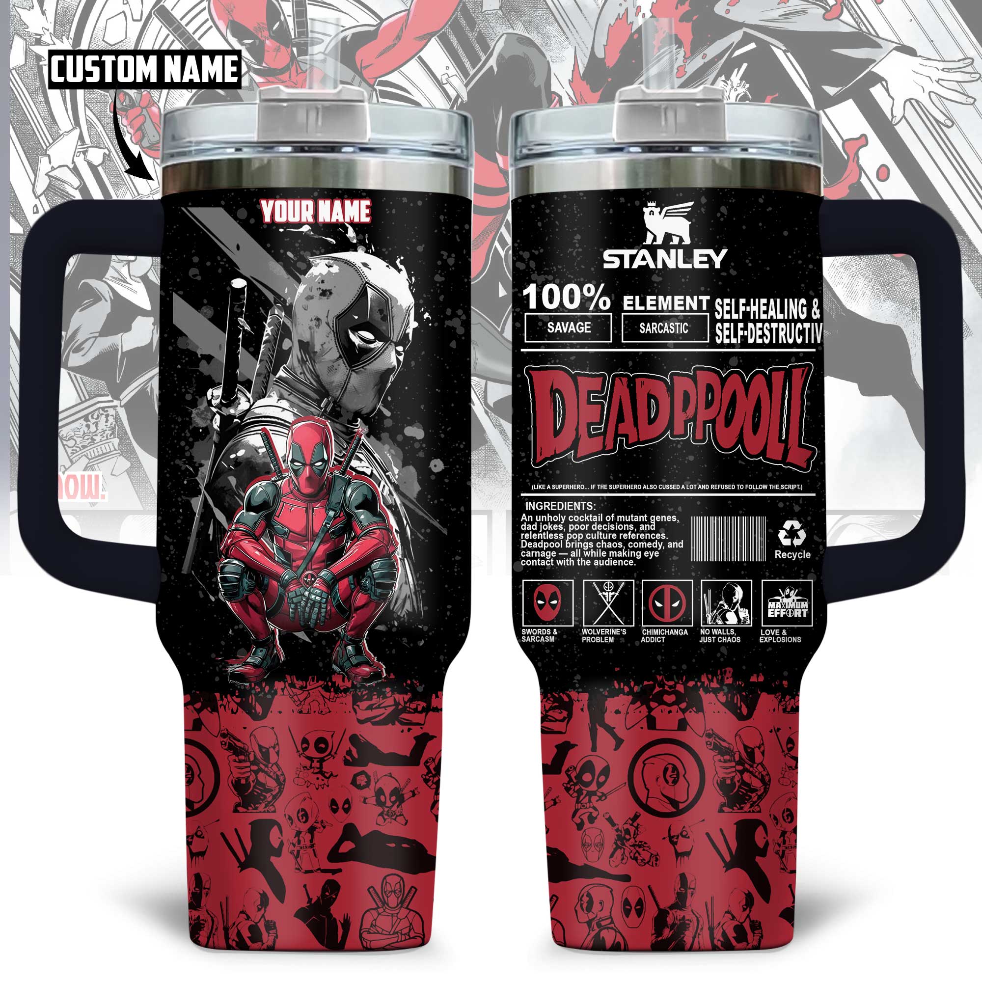 Deadpool Movies Custom Stanley Quencher 40oz Stainless Steel Tumbler With Handle