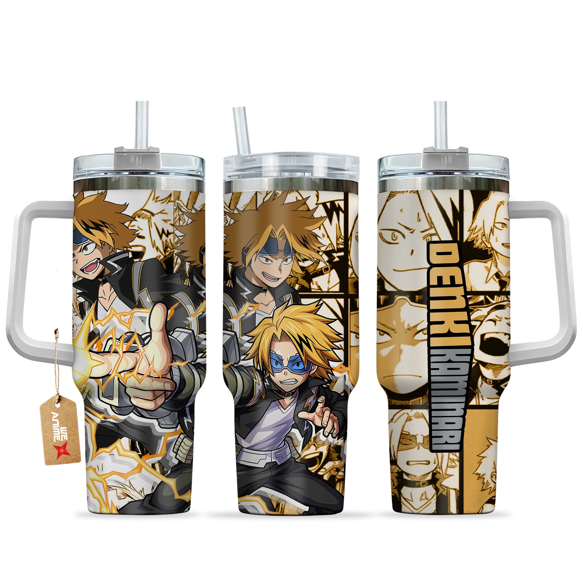 Denki Kaminari (Chargebolt) My Hero Academia Anime Custom Stanley Quencher 40oz Stainless Steel Tumbler With Handle