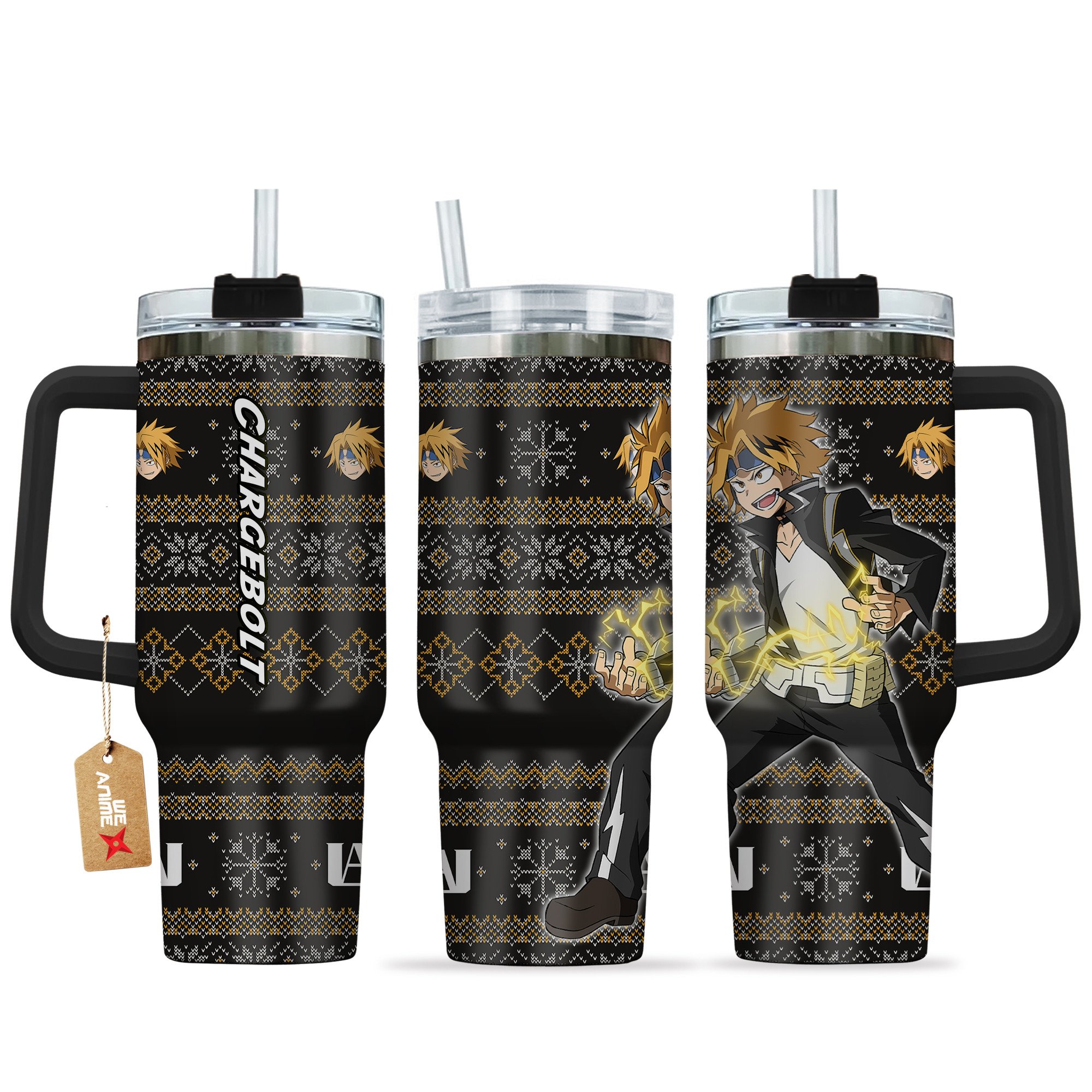 Denki Kaminari (Chargebolt) My Hero Academia Anime Custom Stanley Quencher 40oz Stainless Steel Tumbler With Handle
