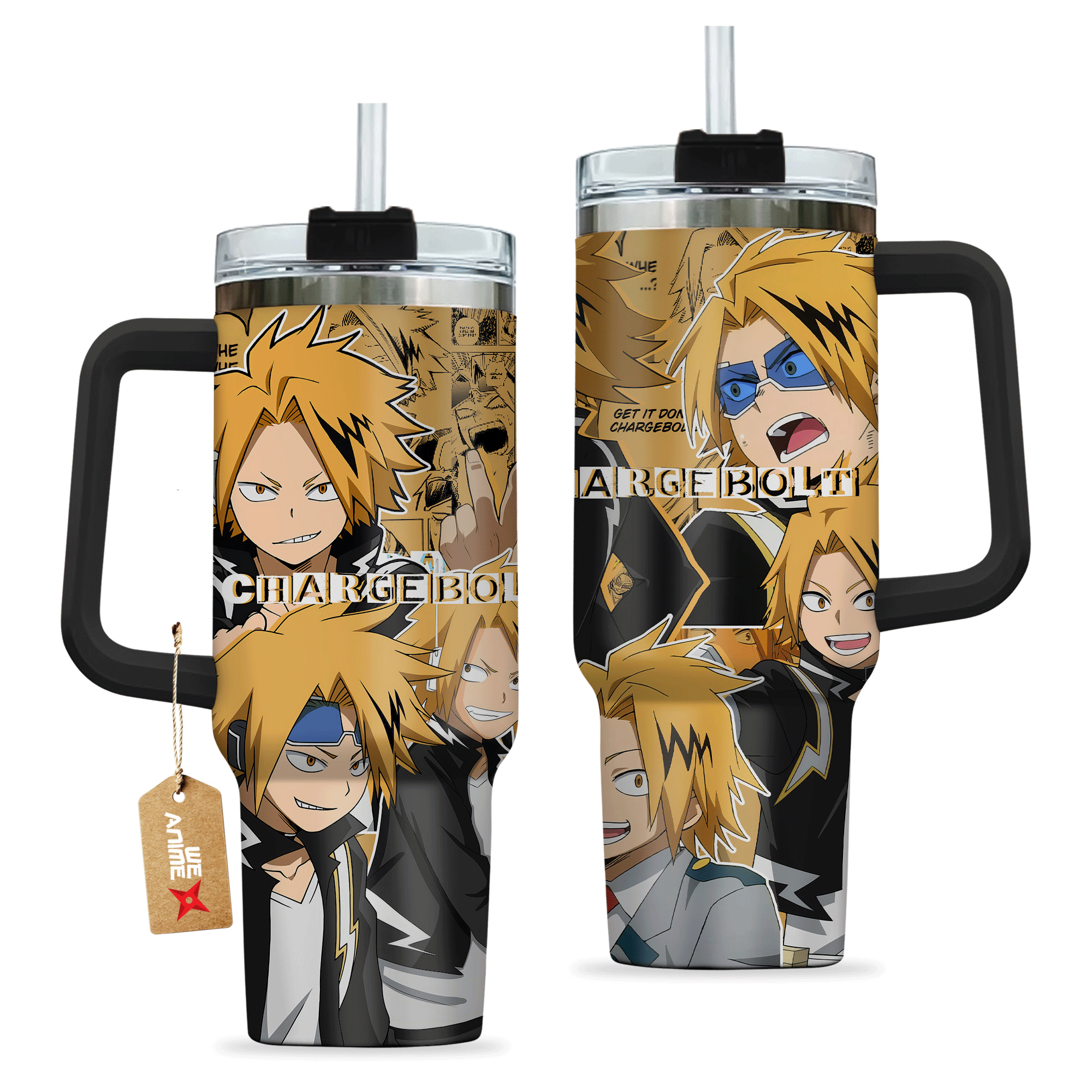Denki Kaminari (Chargebolt) My Hero Academia Anime Custom Stanley Quencher 40oz Stainless Steel Tumbler With Handle