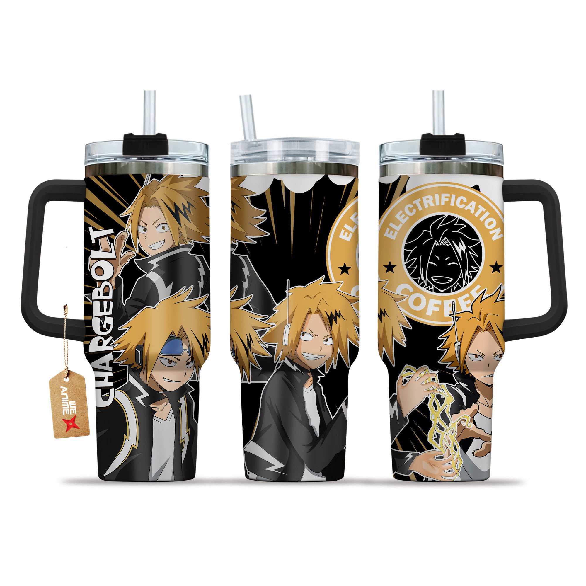 Denki Kaminari (Chargebolt) My Hero Academia Anime Custom Stanley Quencher 40oz Stainless Steel Tumbler With Handle