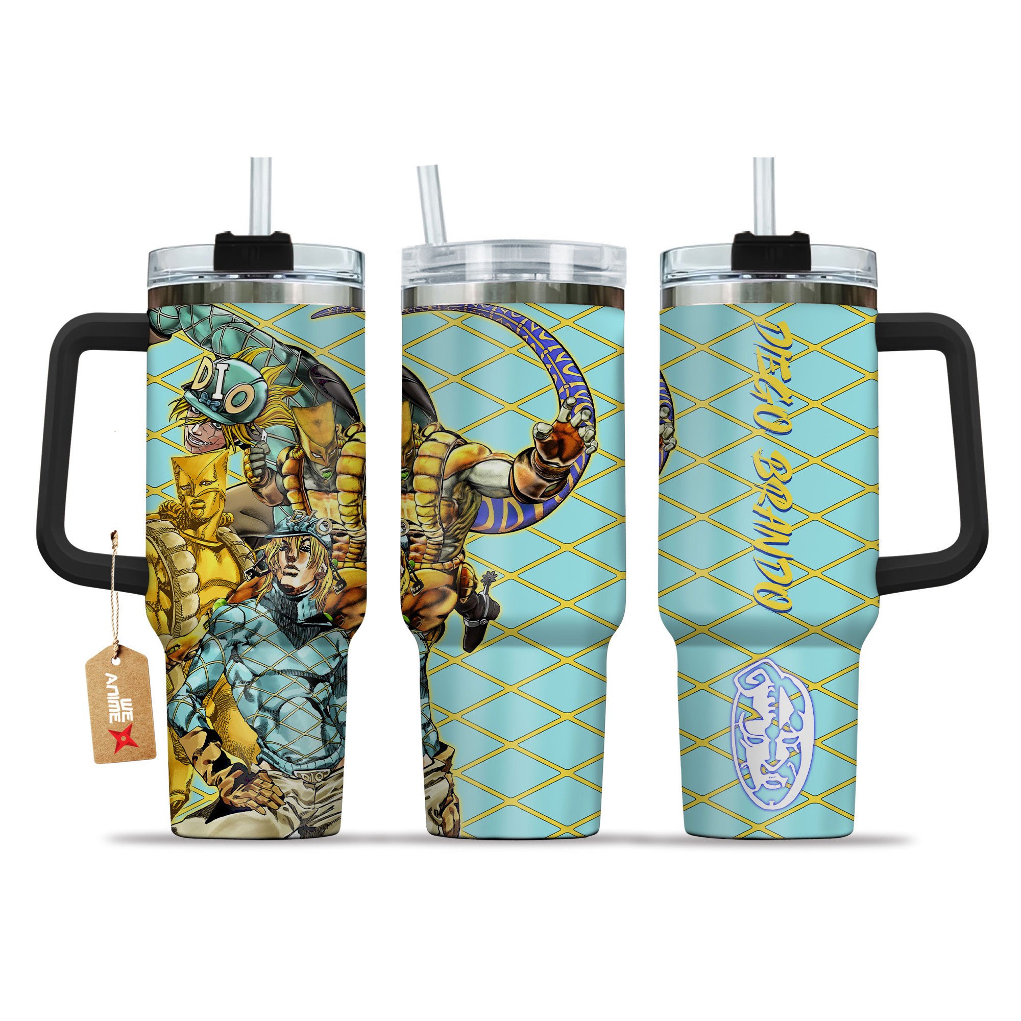 Diego Brando JoJo's Bizarre Anime Custom Stanley Quencher 40oz Stainless Steel Tumbler With Handle