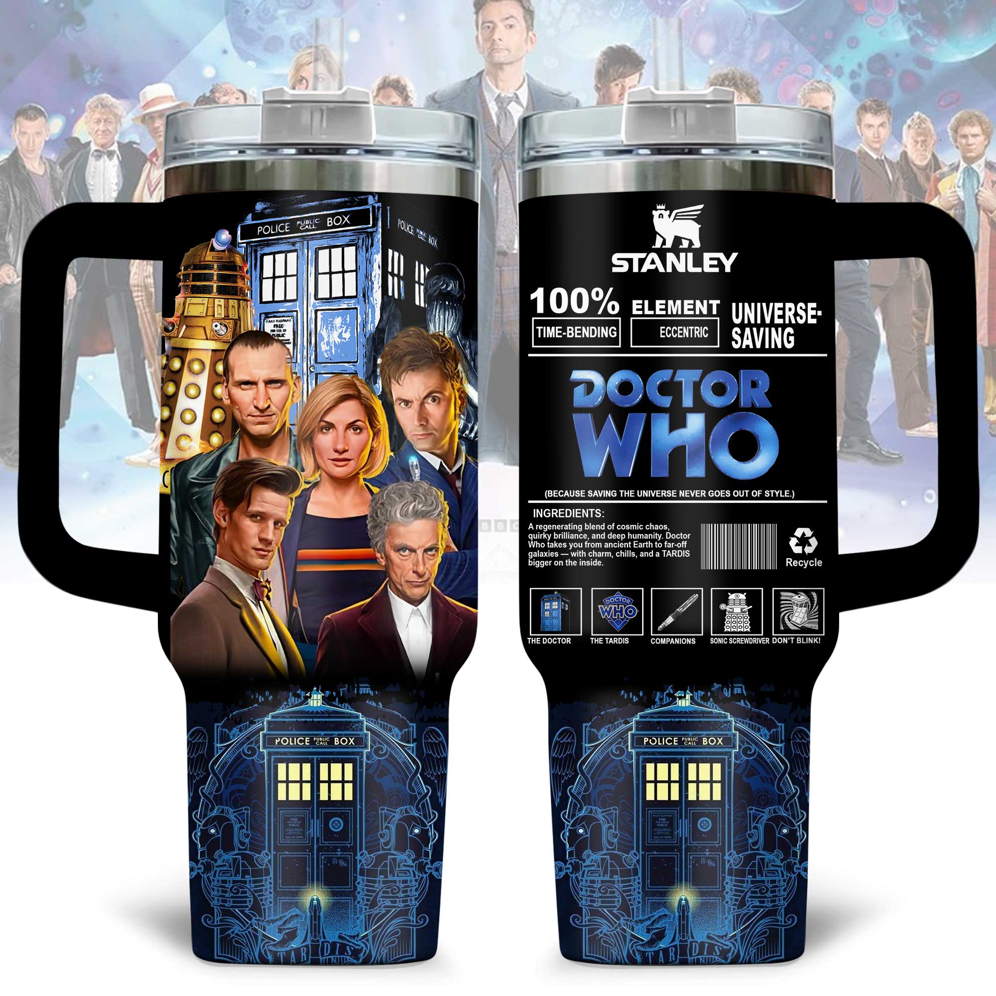 Doctor Who TV Series Custom Stanley Quencher 40oz Stainless Steel Tumbler With Handle