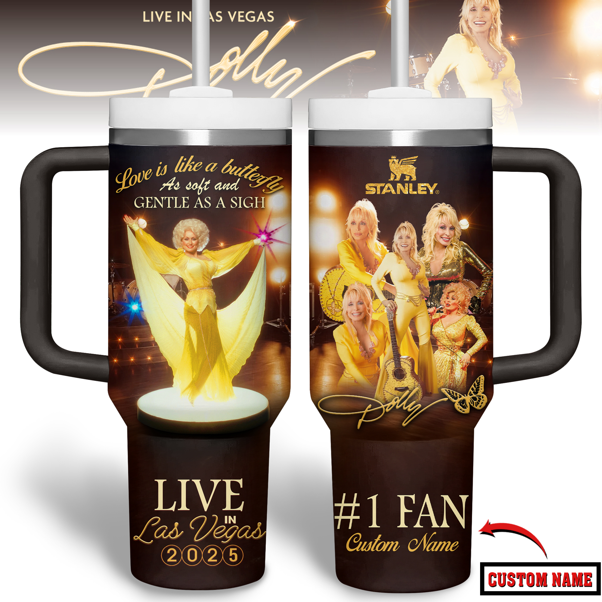 Dolly Parton Music Custom Stanley Quencher 40oz Stainless Steel Tumbler With Handle