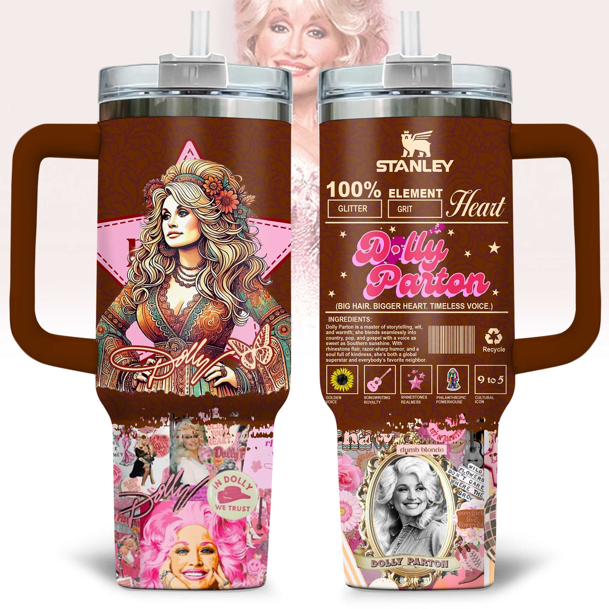Dolly Parton Music Custom Stanley Quencher 40oz Stainless Steel Tumbler With Handle