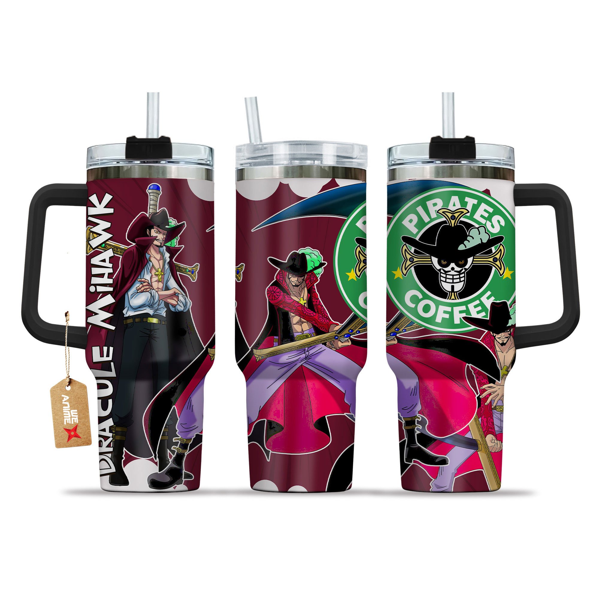 Dracule Mihawk One Piece Anime Custom Stanley Quencher 40oz Stainless Steel Tumbler With Handle