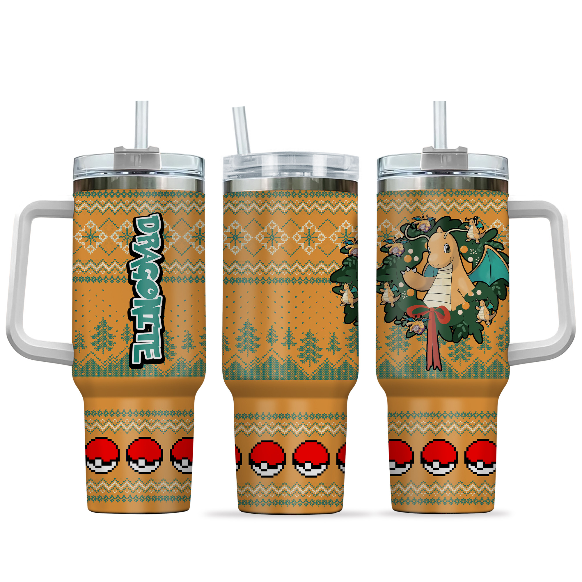 Dragonite Pokemon Anime Custom Stanley Quencher 40oz Stainless Steel Tumbler With Handle