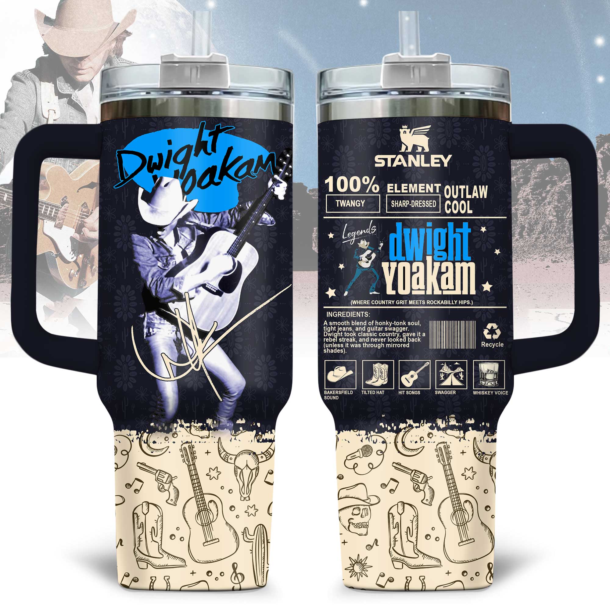 Dwight Yoakam Music Custom Stanley Quencher 40oz Stainless Steel Tumbler With Handle
