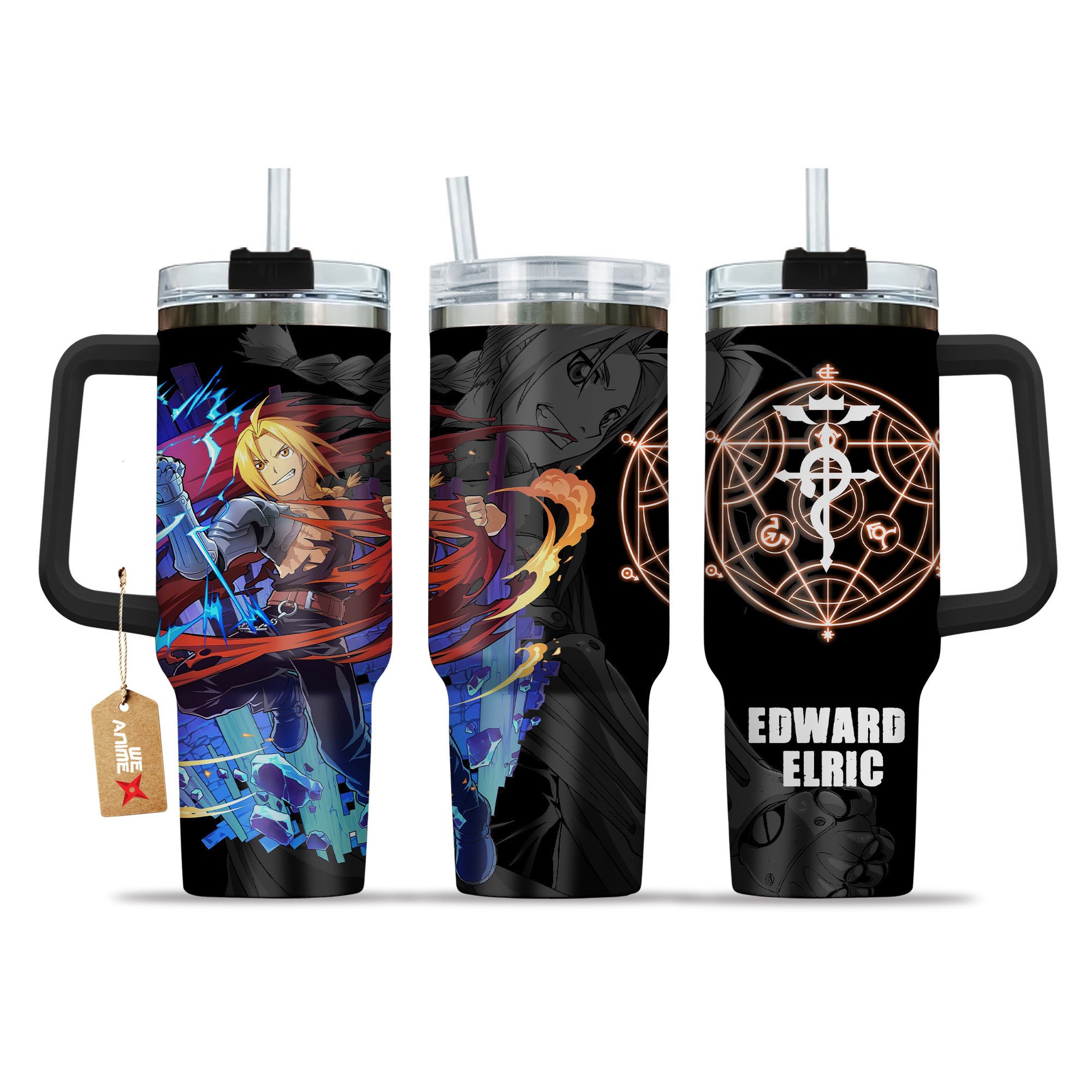 Edward Elric Fullmetal Alchemist Anime Custom Stanley Quencher 40oz Stainless Steel Tumbler With Handle