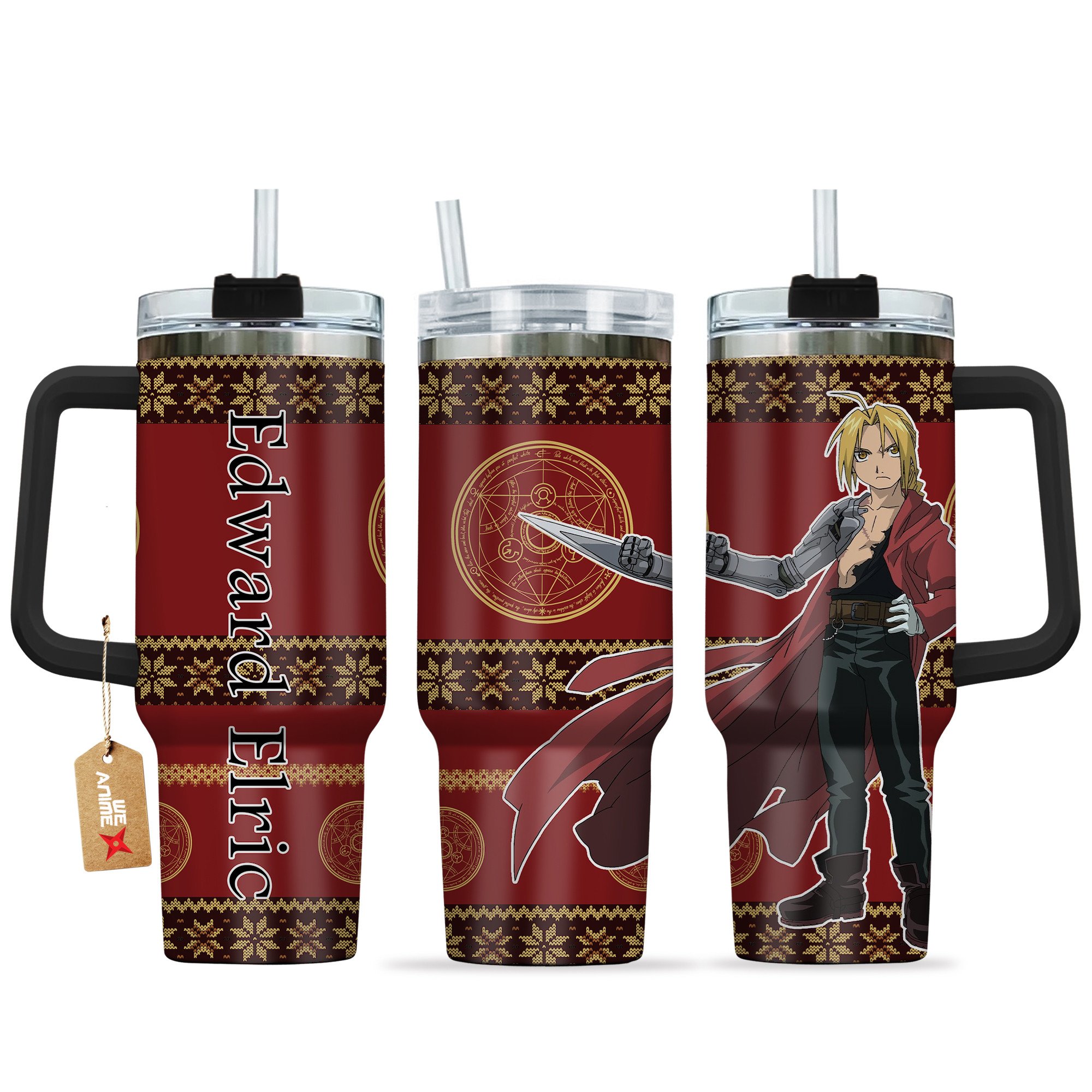 Edward Elric Fullmetal Alchemist Anime Custom Stanley Quencher 40oz Stainless Steel Tumbler With Handle