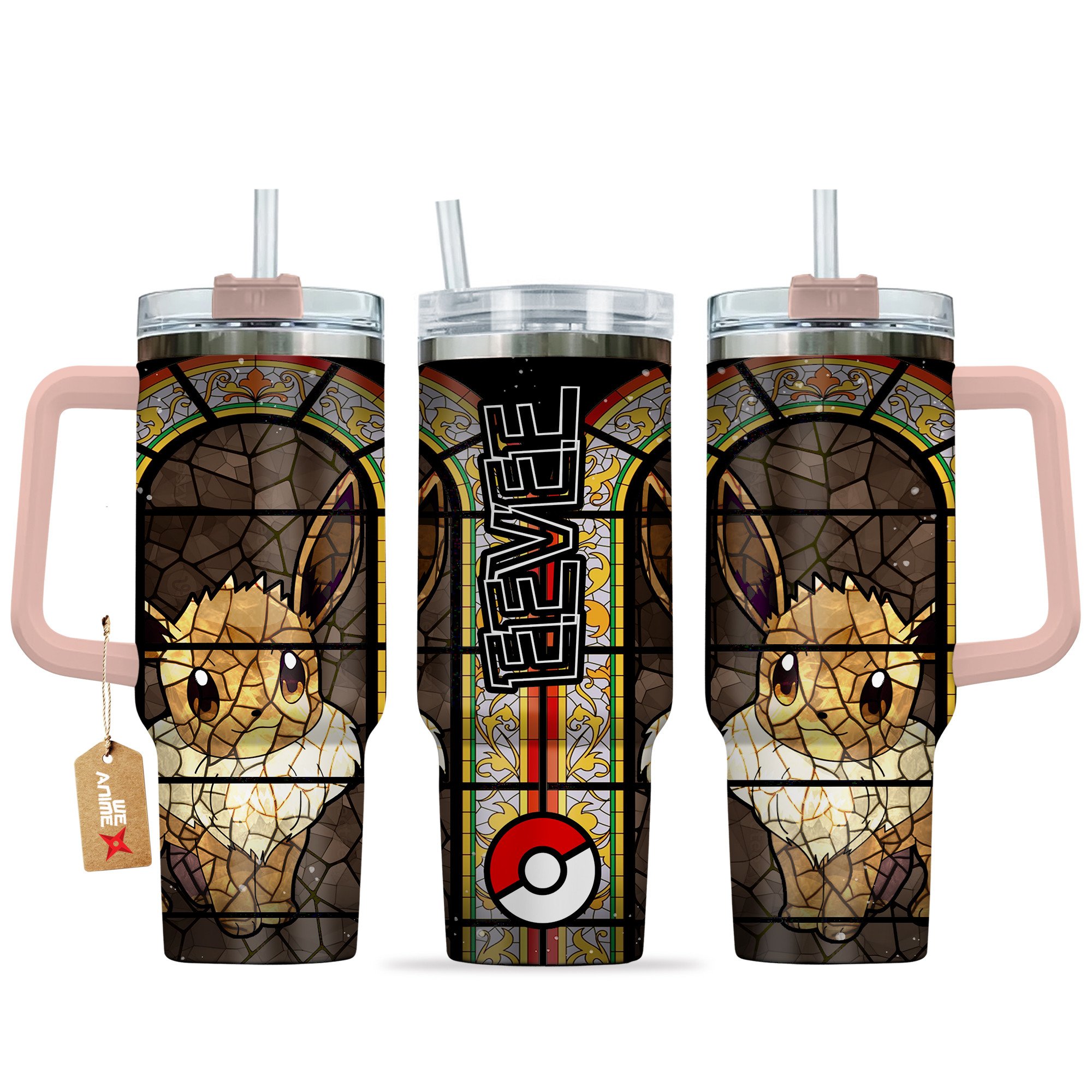 Eevee Pokemon Anime Custom Stanley Quencher 40oz Stainless Steel Tumbler With Handle