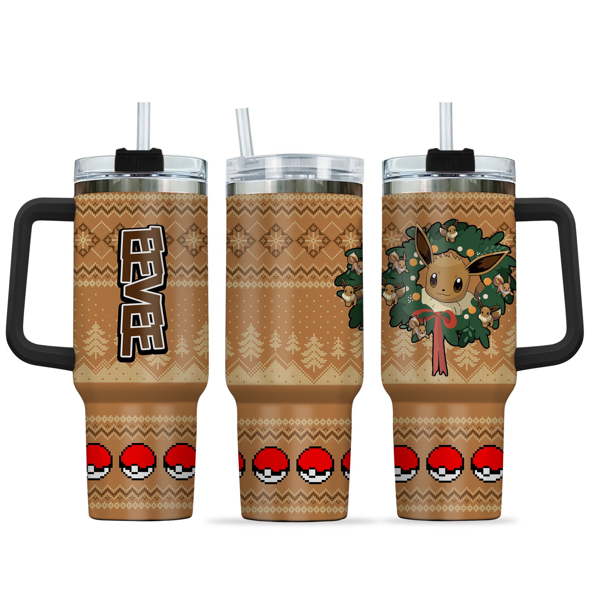 Eevee Pokemon Anime Custom Stanley Quencher 40oz Stainless Steel Tumbler With Handle