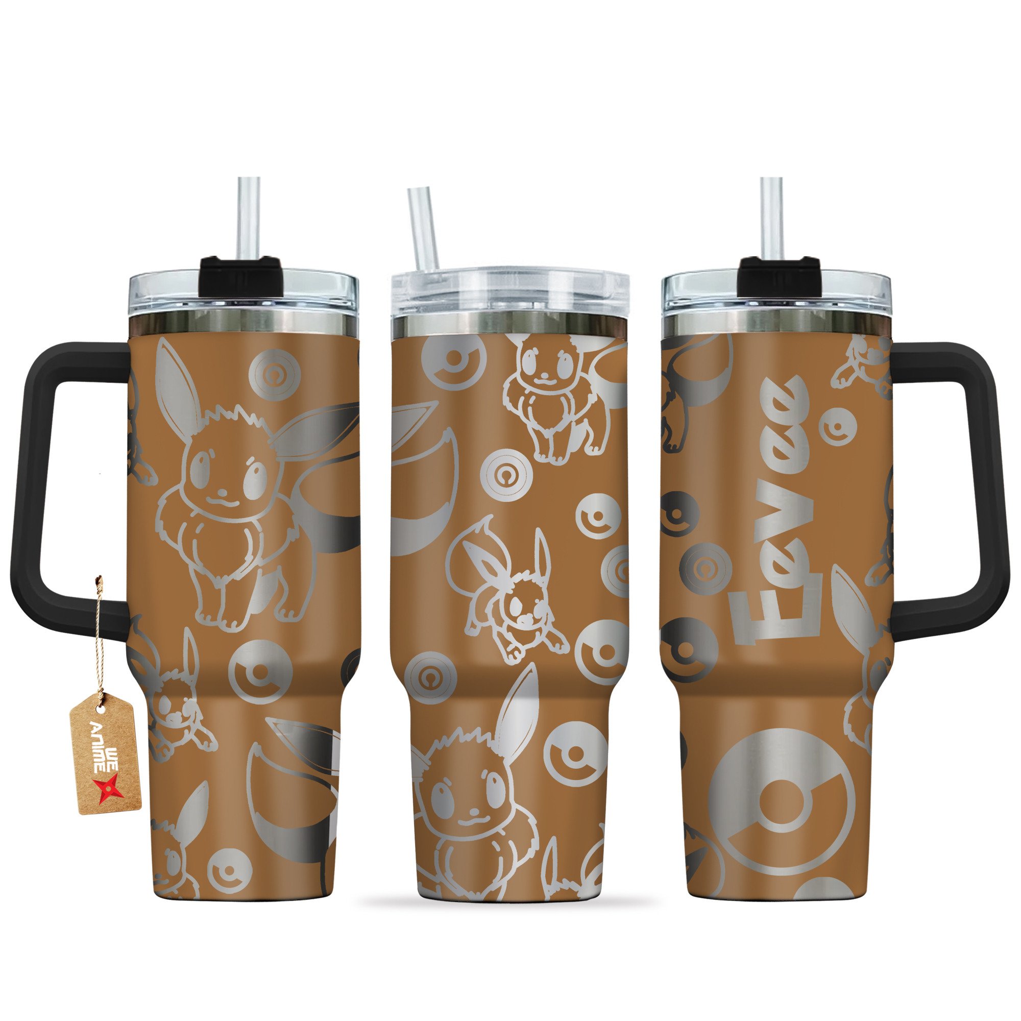 Eevee Pokemon Anime Custom Stanley Quencher 40oz Stainless Steel Tumbler With Handle