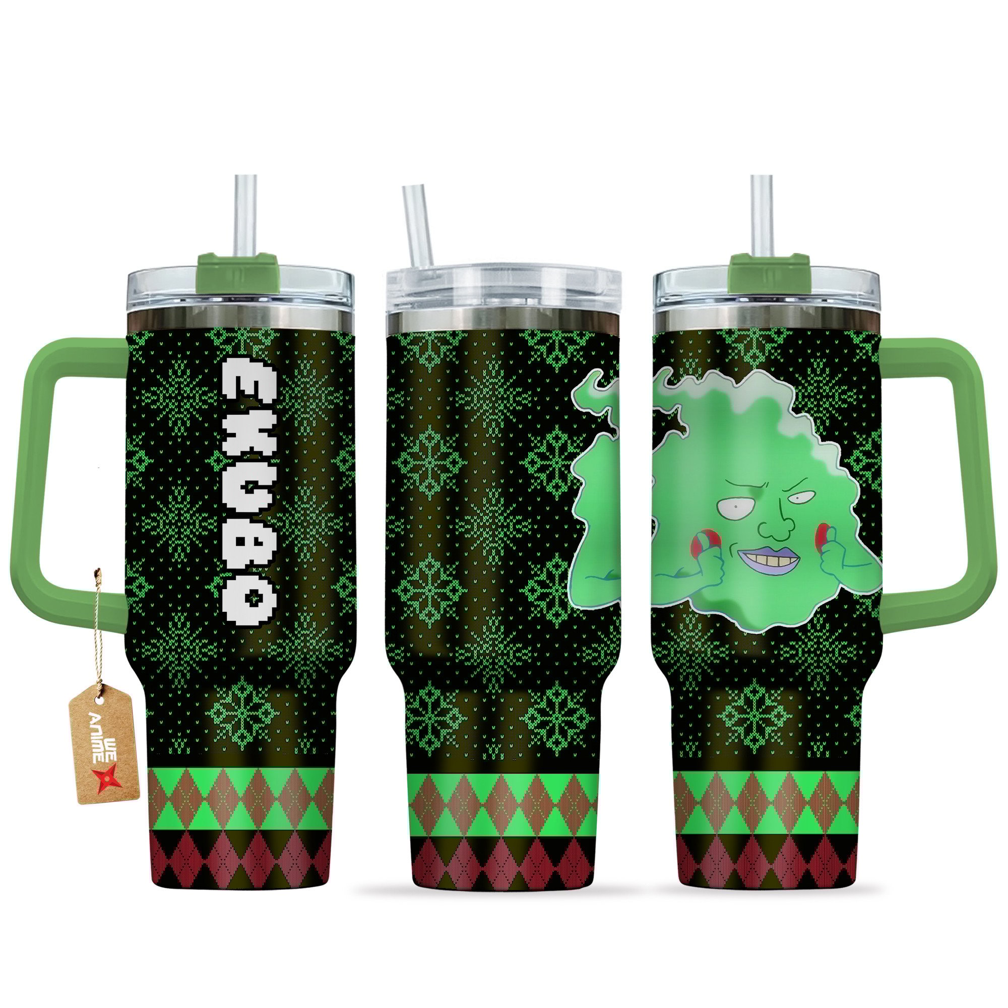 Ekubo Mob Psycho 100 Anime Custom Stanley Quencher 40oz Stainless Steel Tumbler With Handle