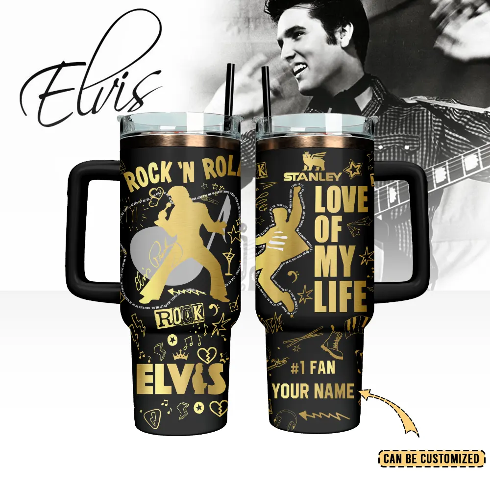 Elvis Presley Music Custom Stanley Quencher 40oz Stainless Steel Tumbler With Handle