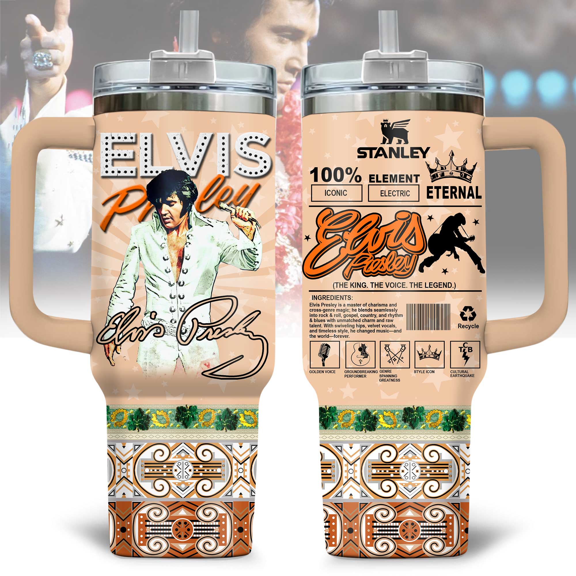 Elvis Presley Music Custom Stanley Quencher 40oz Stainless Steel Tumbler With Handle