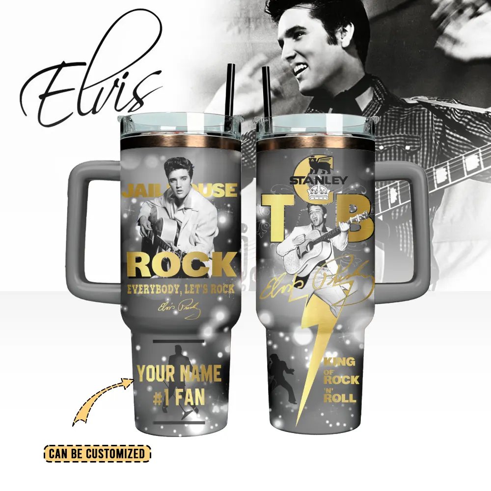 Elvis Presley Music Custom Stanley Quencher 40oz Stainless Steel Tumbler With Handle