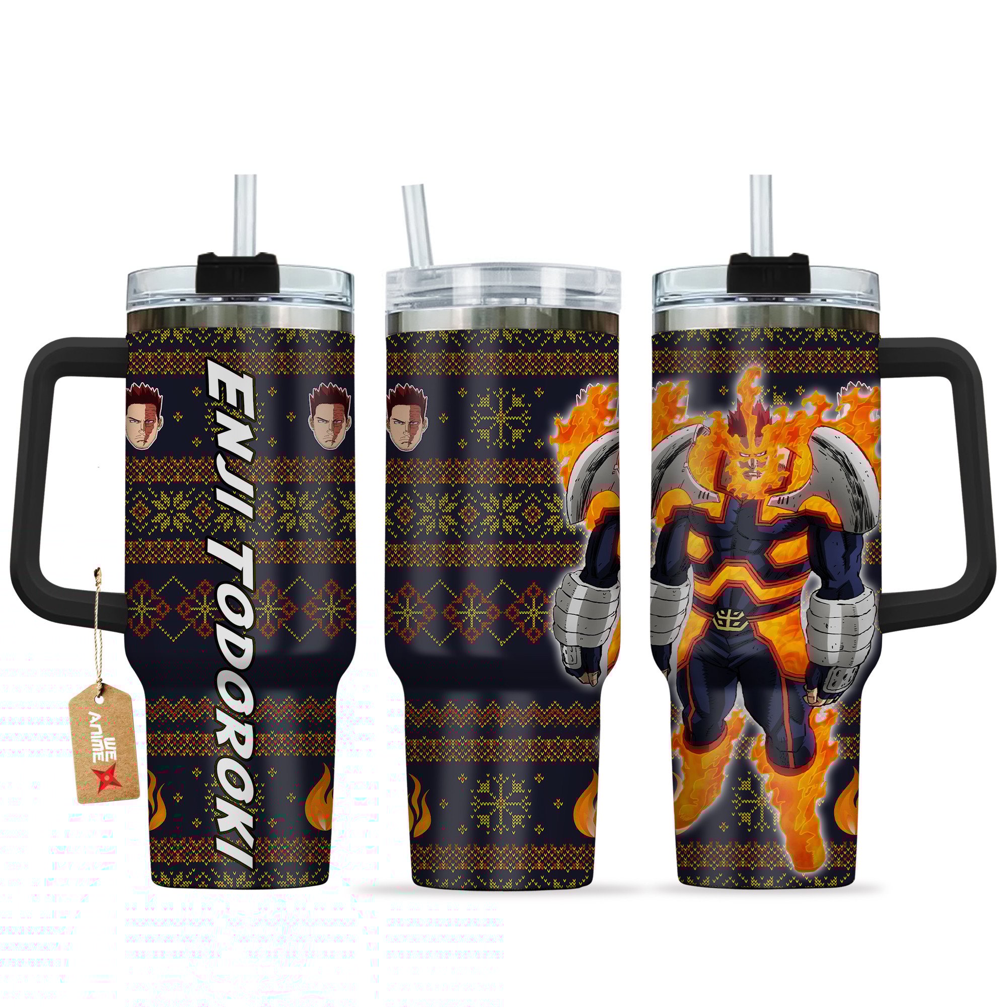 Enji Todoroki My Hero Academia Anime Custom Stanley Quencher 40oz Stainless Steel Tumbler With Handle